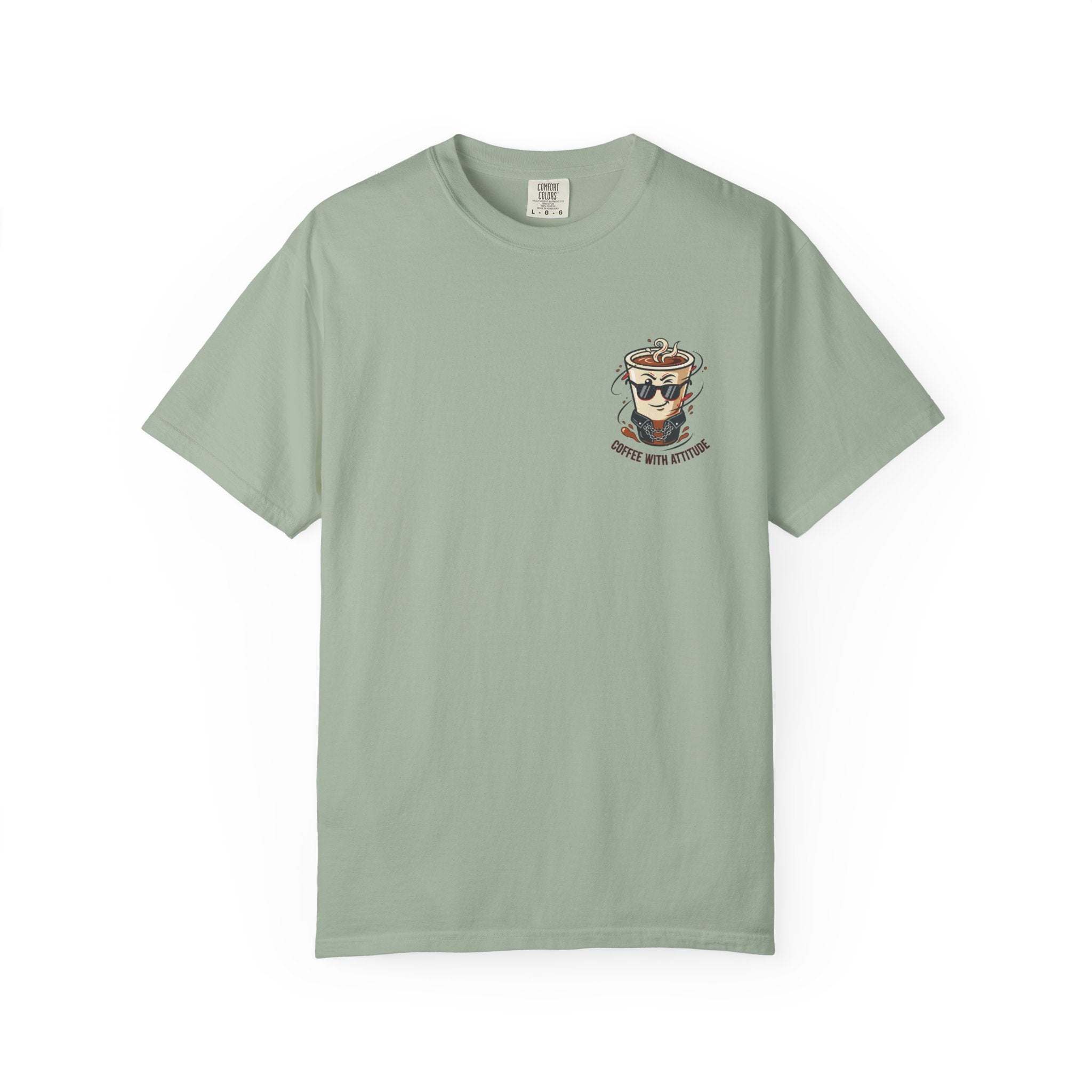 Mum T-shirt, sage green crewneck with coffee attitude graphic on chest