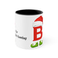 Christmas letter B mug, white with black interior, Santa hat “B” and “Bah Humbug” print