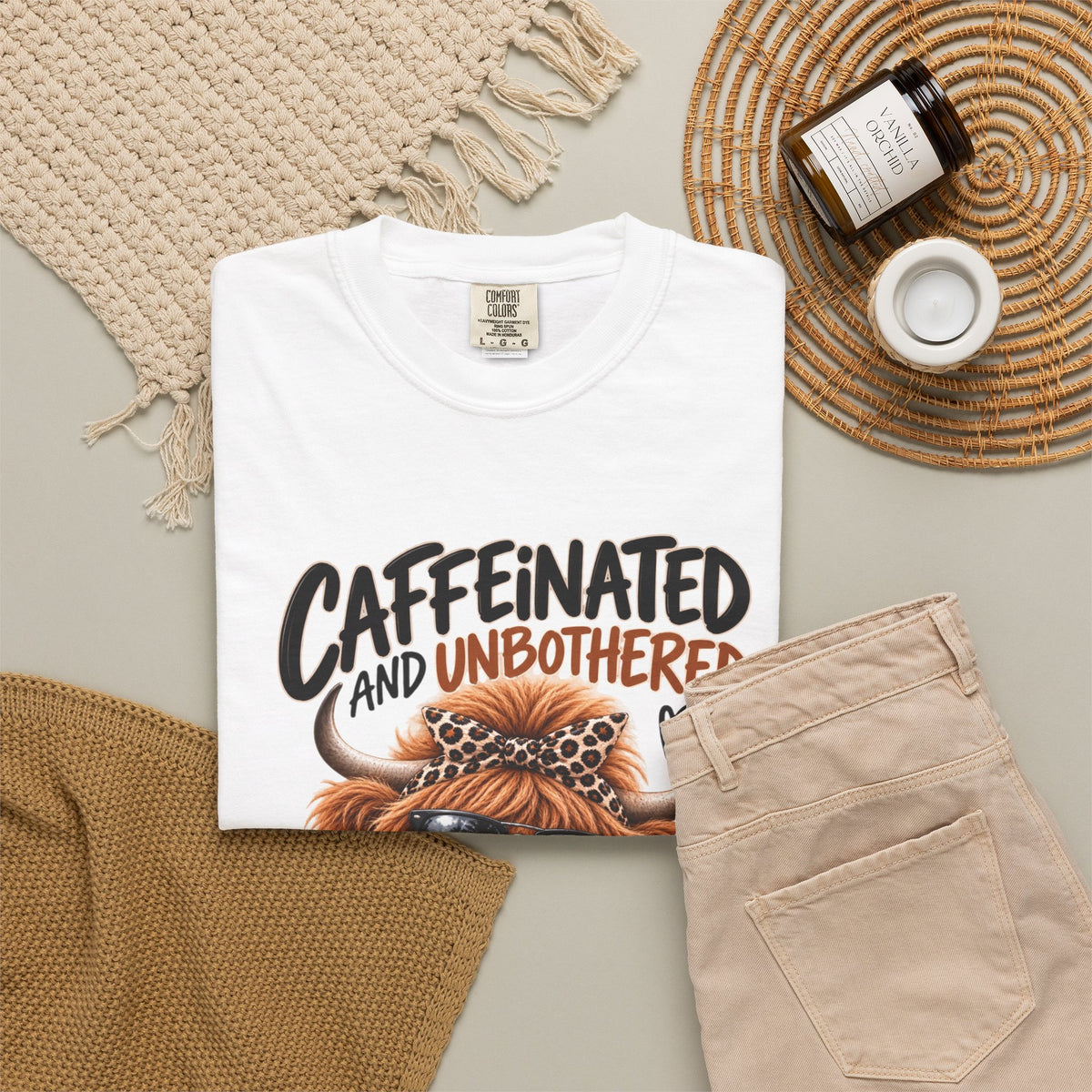 Caffeinated and Unbothered Dog T-Shirt — Cute Coffee Pup Graphic Tee