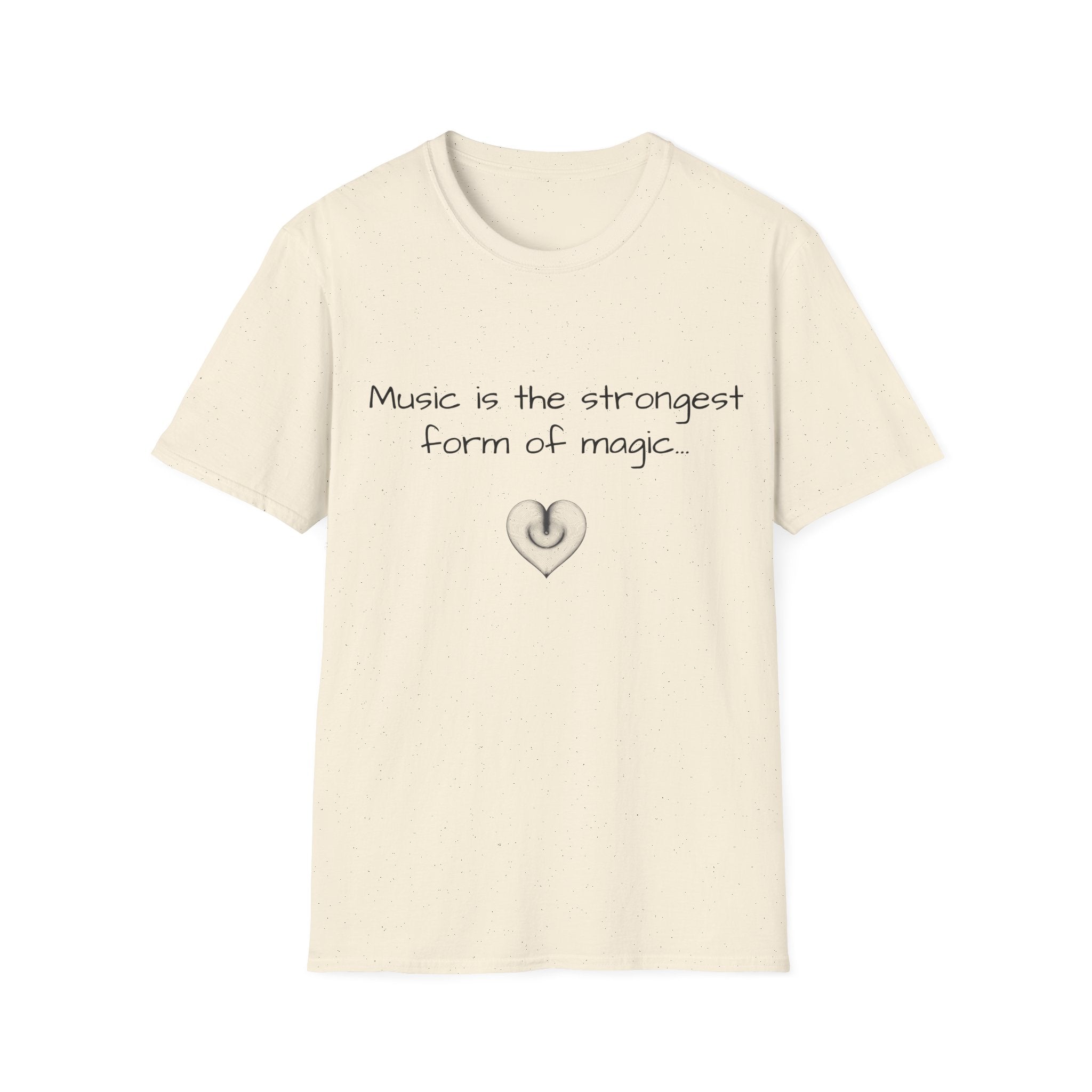 Natural beige unisex T-shirt with music quote and heart graphic