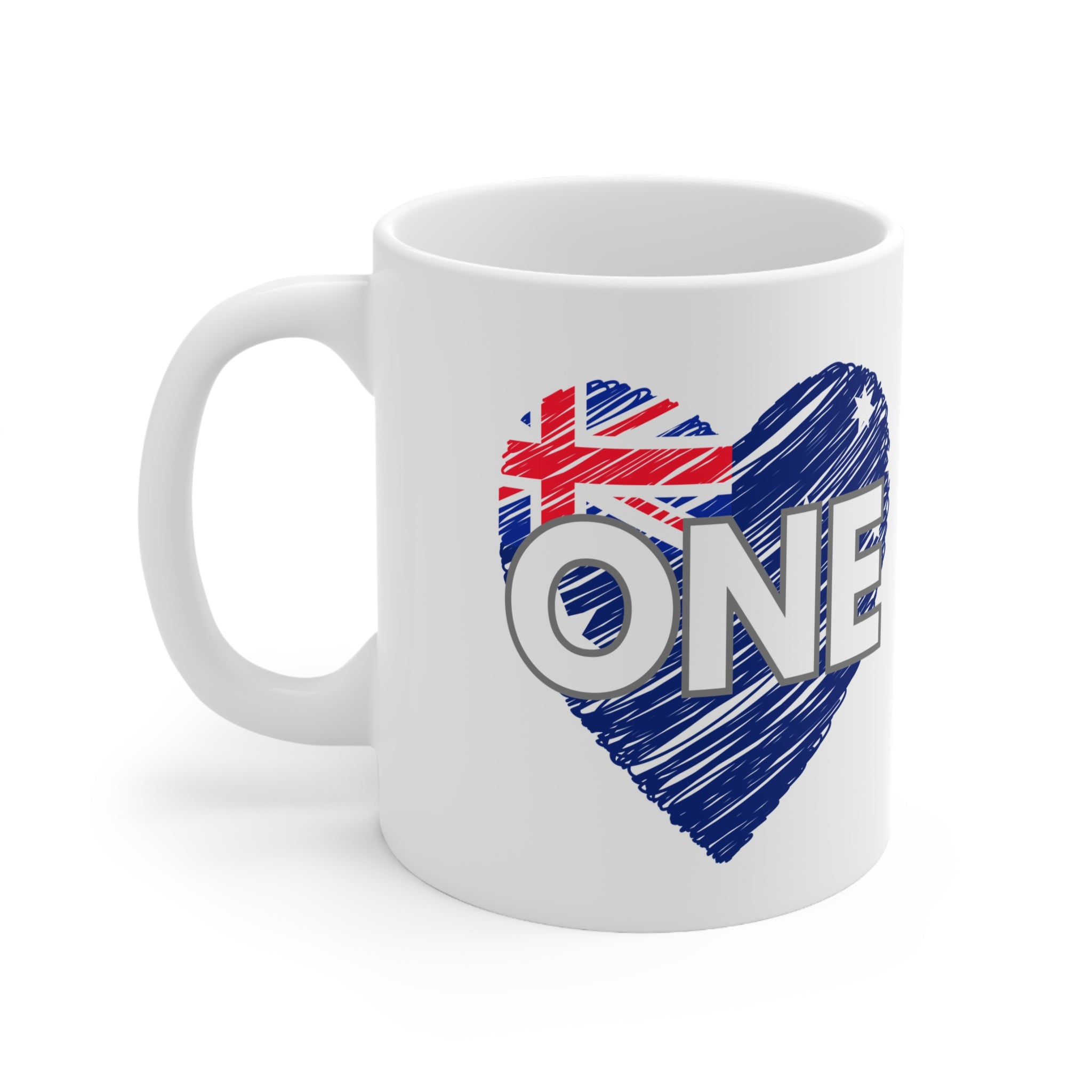 Australia ONE Heart Unity White Ceramic Coffee Mug — 11oz