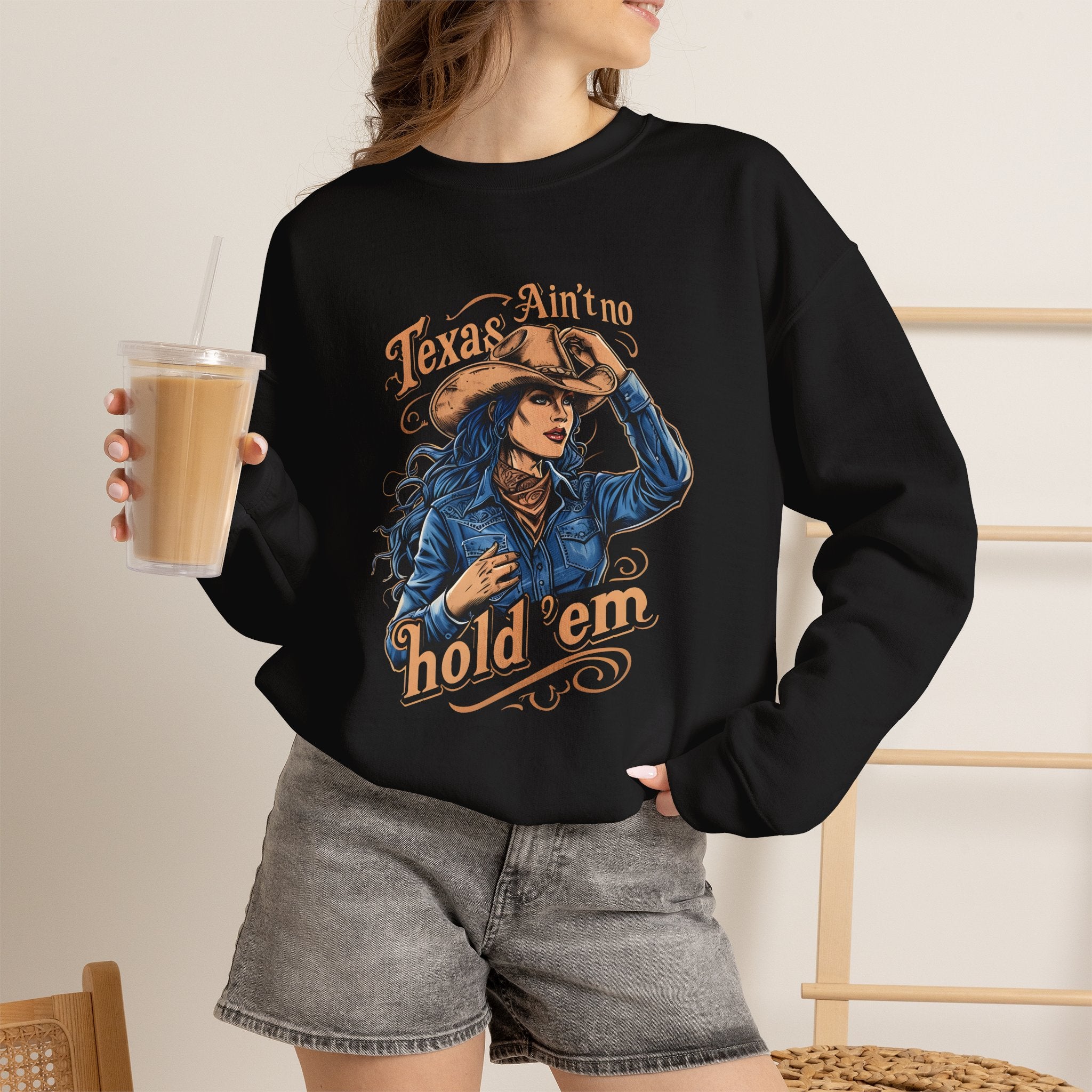 Black cowgirl graphic crewneck sweatshirt worn with jeans