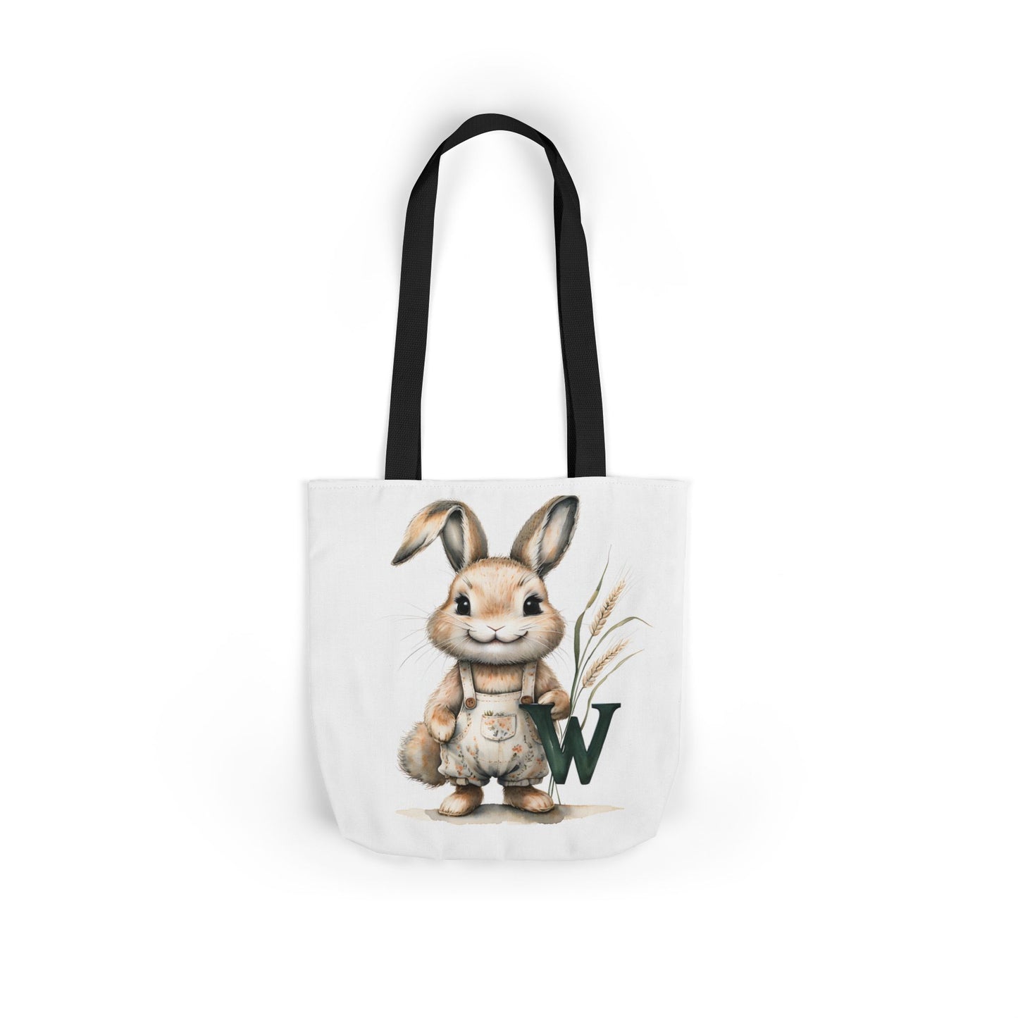 Whimsical Letter W Bunny Canvas Tote Bag with 5-Color Straps, Cute Farm Animal Bag, Eco-Friendly Shopping Tote, Easter Gift, Kids/Adult Tote