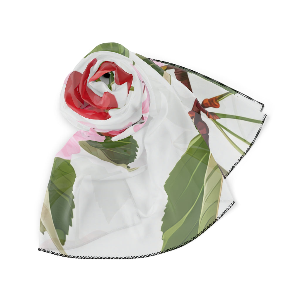 Cherry Blossom Pattern Silk-Look Scarf — Soft Floral Print