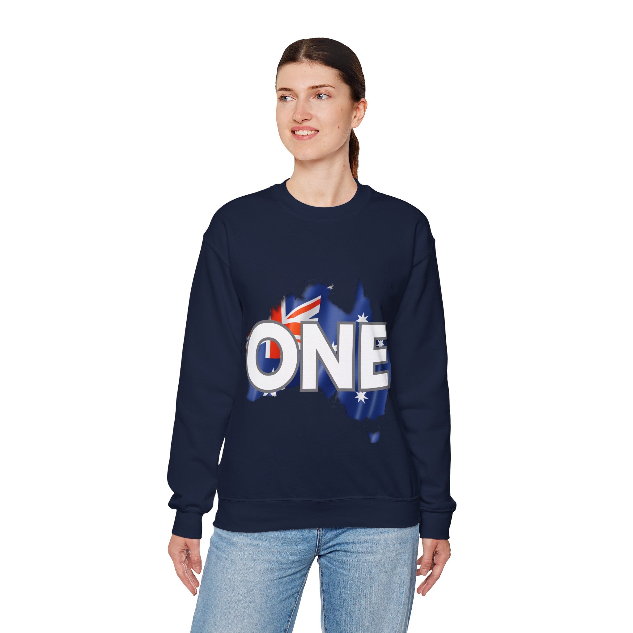 Australia ONE Flag Crewneck Unity Sweatshirt – Patriotic Aussie Map Design