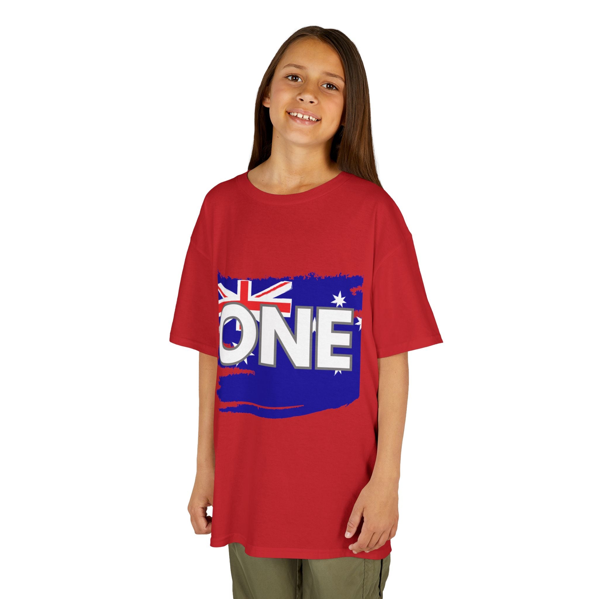 Kids Tee — "ONE" Australia Map Torn Flag Unity Design (Patriotic Australia Day Shirt)