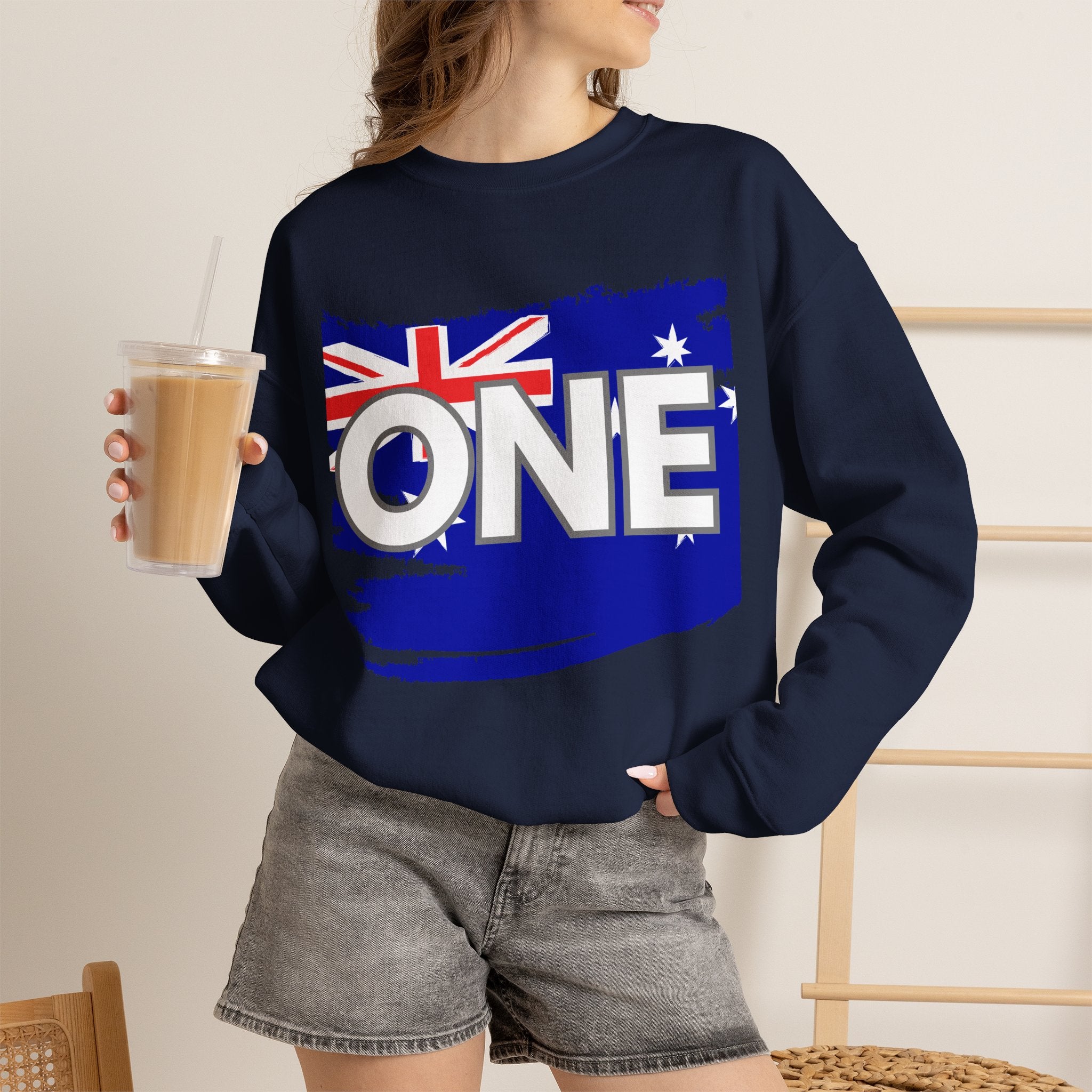 Australia ONE Torn Flag Crewneck Unity Sweatshirt – Patriotic Aussie Map Design