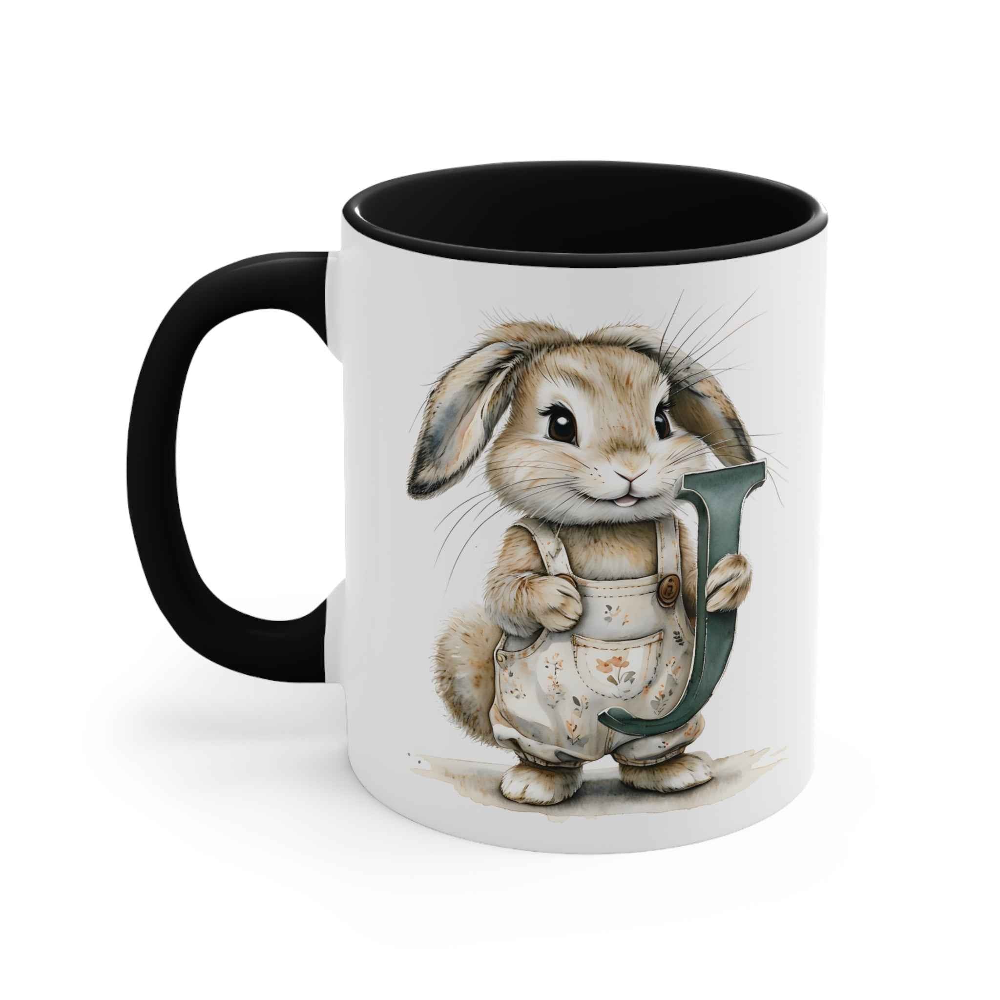 Whimsical Letter J Bunny Accent Mug, Perfect Gift for Easter, Spring, Kids, Tea Lovers, Personalized, Home Decor, Cute Collectible
