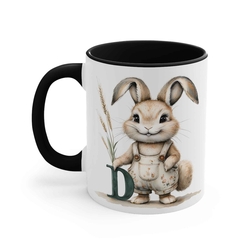 Whimsical Letter D Bunny Accent Mug - Cute Rabbit Design for Coffee Lovers, Unique Gift for Easter, Kids, Home Decor