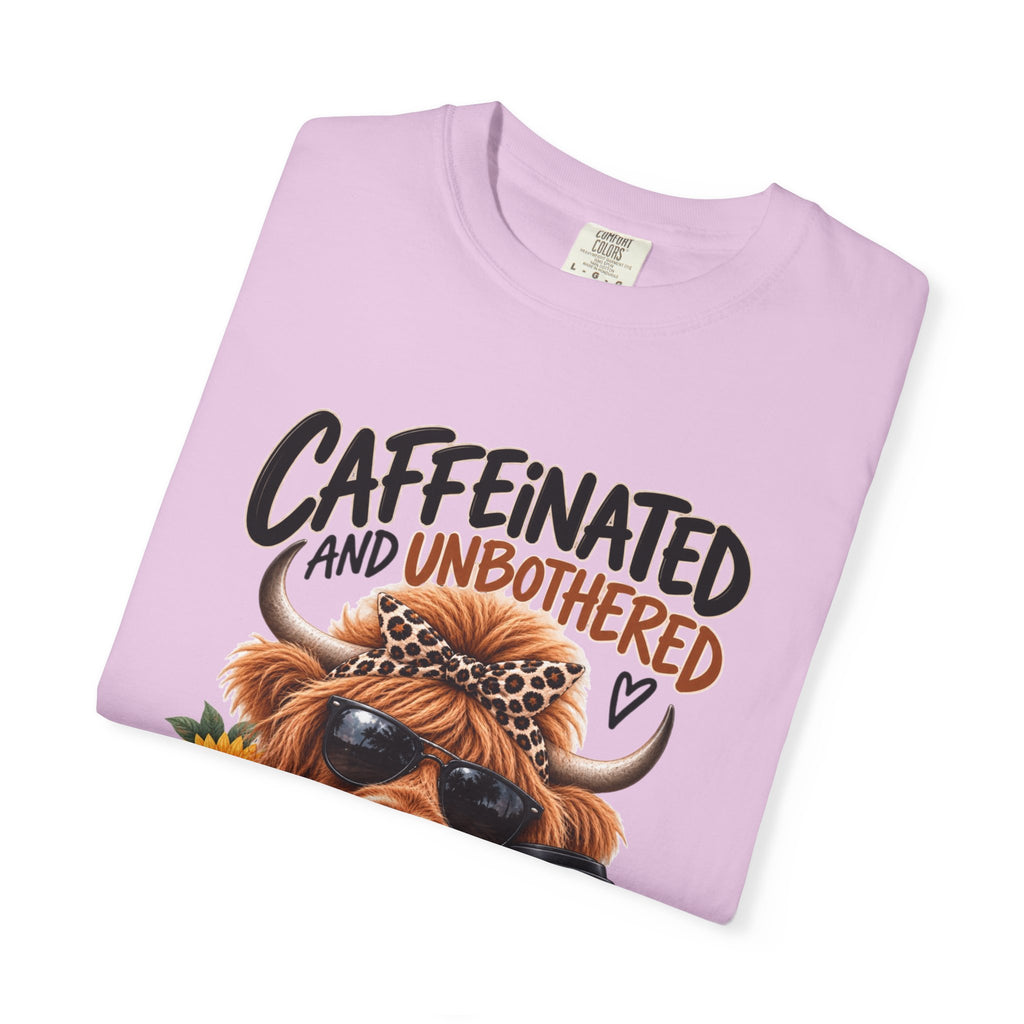 Caffeinated and Unbothered Dog T-Shirt — Cute Coffee Pup Graphic Tee