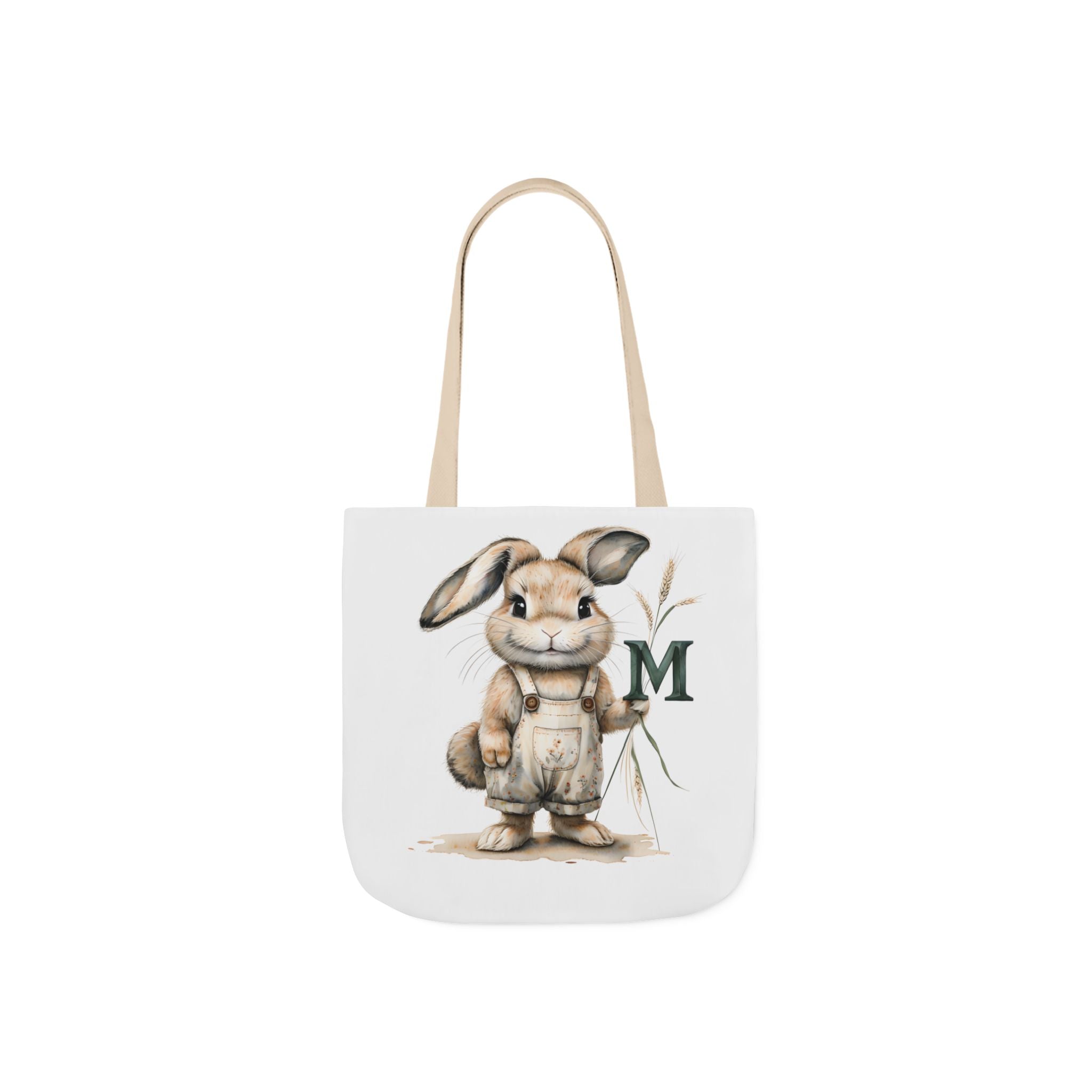 Adorable Letter M Bunny Canvas Tote Bag with 5-Colour Straps, Perfect for Spring, Easter, Gift for Rabbit Lovers, Cute Eco-Friendly Bag