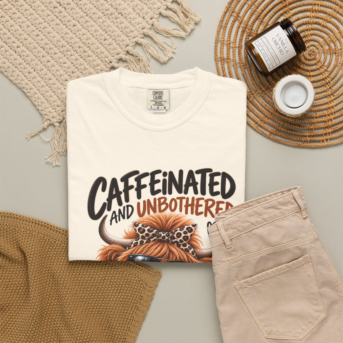 Caffeinated and Unbothered Dog T-Shirt — Cute Coffee Pup Graphic Tee