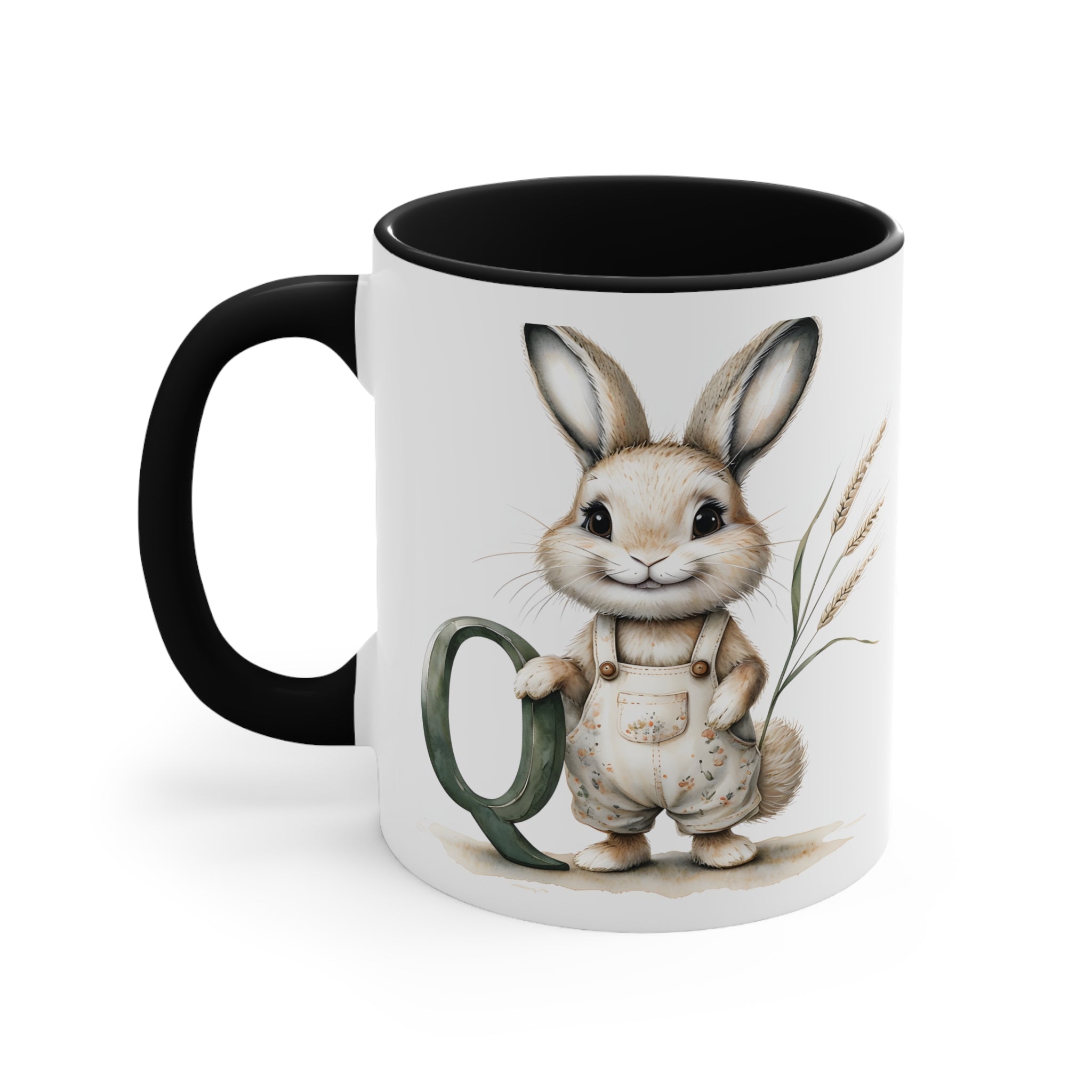 Whimsical Letter Q Rabbit Mug - Cute Bunny Coffee Cup, Spring Gift, Kids' Mug, Animal Lover's Gift, Ceramic Tea Cup