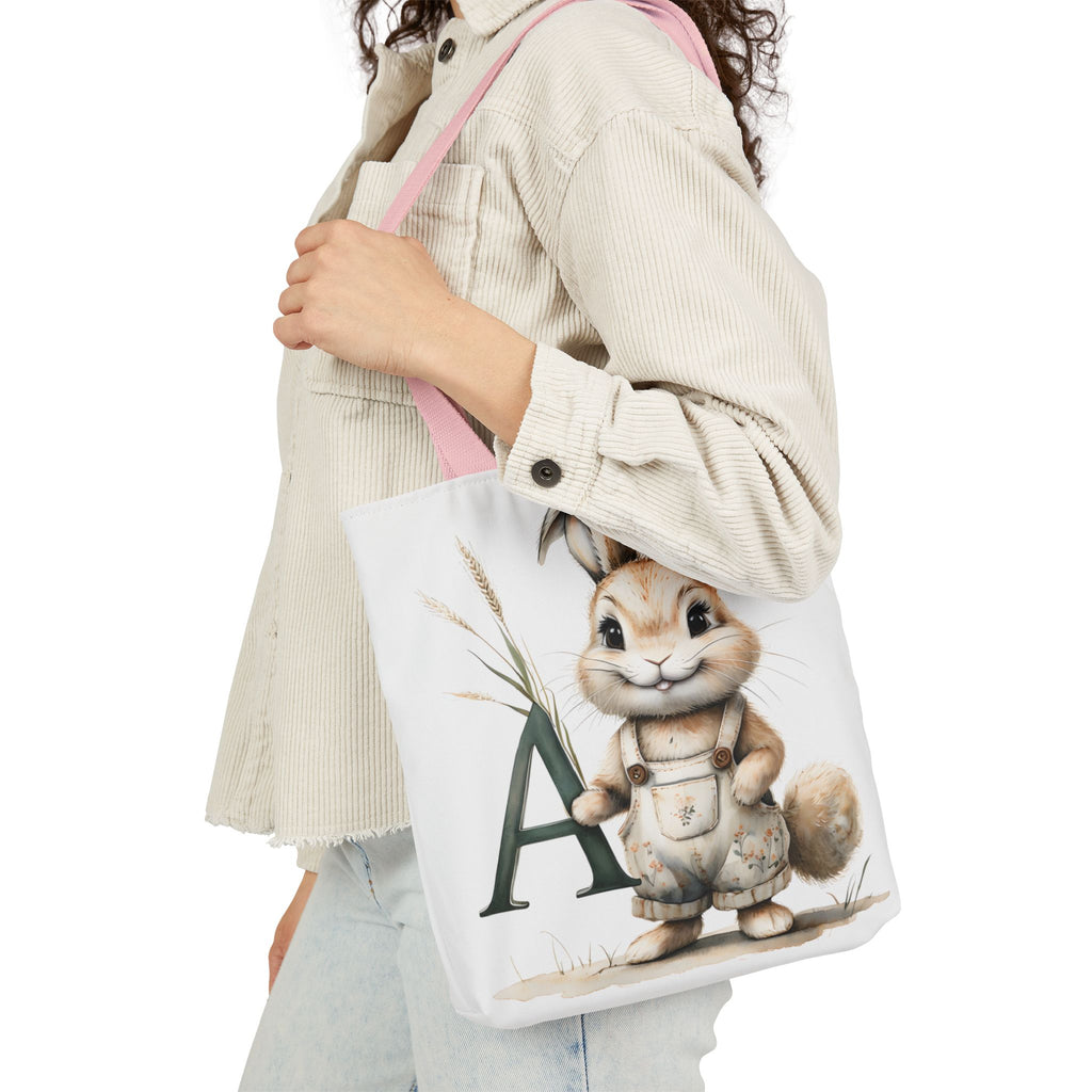 Charming Letter A Rabbit Canvas Tote Bag, Eco-Friendly Shopping, Perfect for Easter, Gift for Animal Lovers, Cute Eco Tote