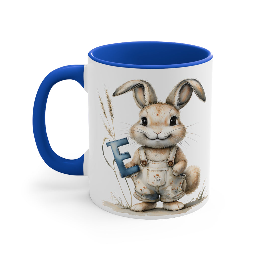 Whimsical Letter E Bunny Accent Mug, Cute Rabbit Coffee Cup, Perfect for Easter, Gift for Kids, Fun Decor Item, Springtime Beverage Holder