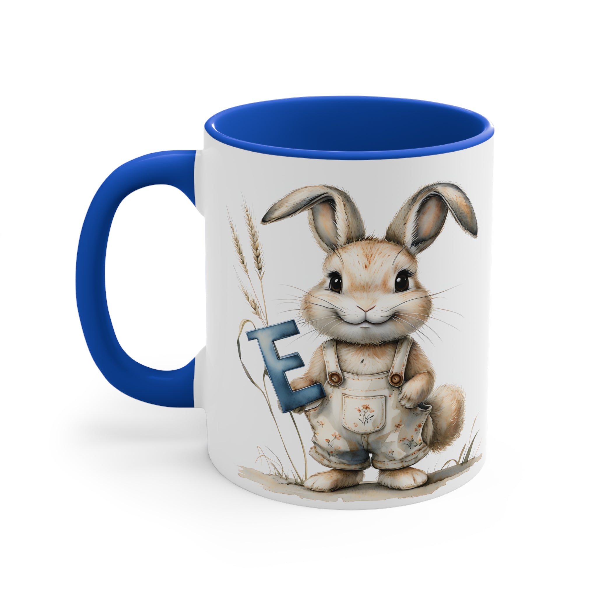 Whimsical Letter E Bunny Accent Mug, Cute Rabbit Coffee Cup, Perfect for Easter, Gift for Kids, Fun Decor Item, Springtime Beverage Holder
