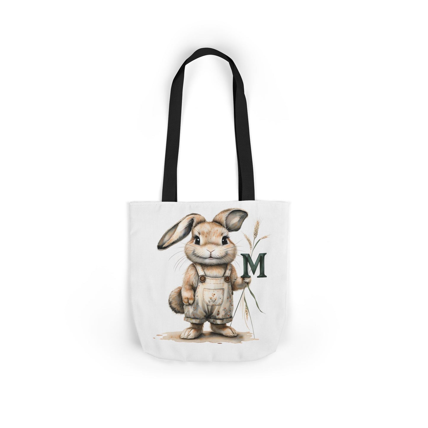 Adorable Letter M Bunny Canvas Tote Bag with 5-Color Straps, Perfect for Spring, Easter, Gift for Rabbit Lovers, Cute Eco-Friendly Bag
