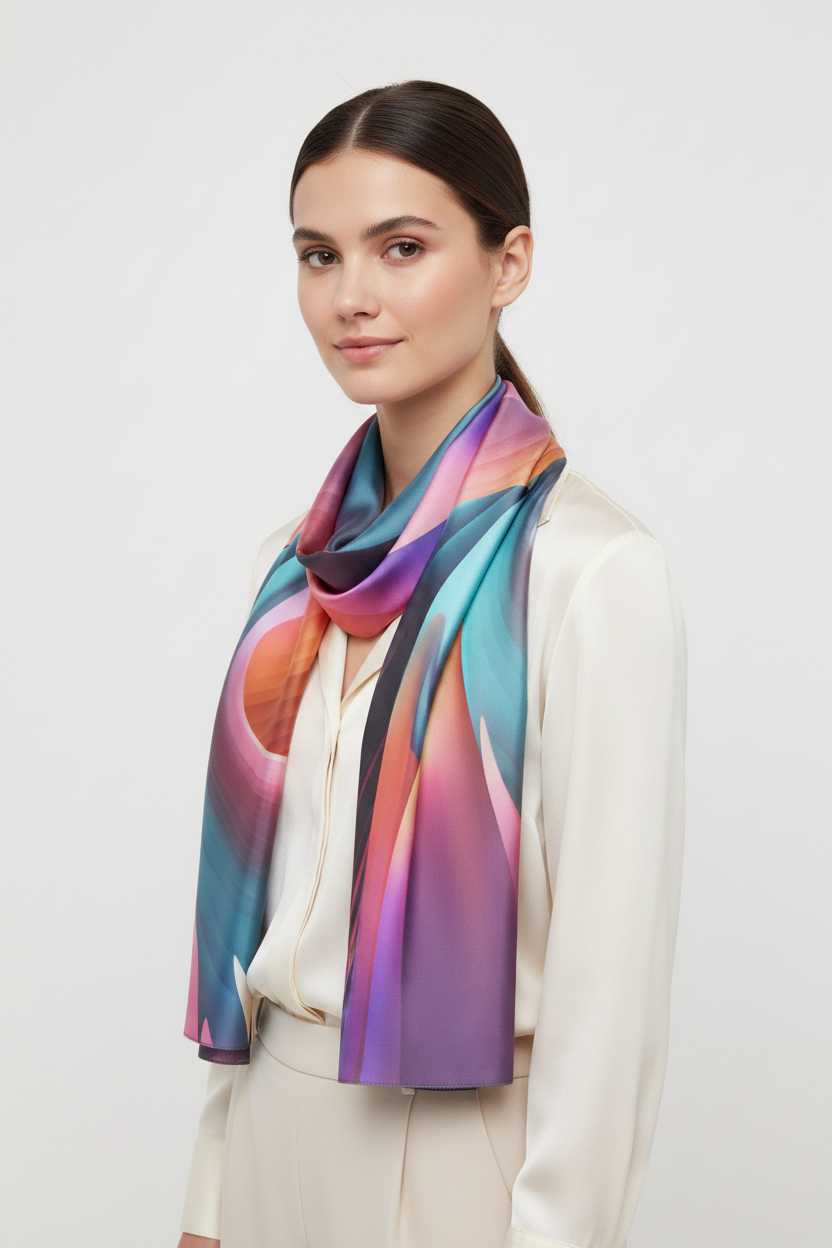 Abstract Pastel Wave Poly Scarf — Lightweight Silk-Look Fashion Scarf