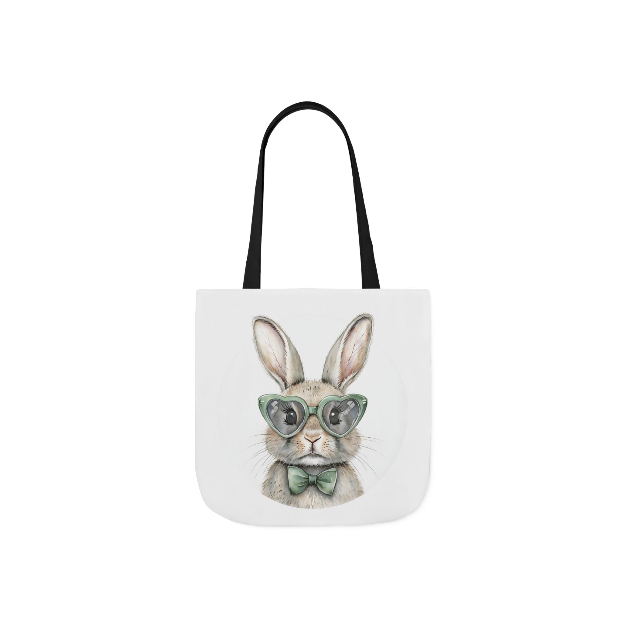 Canvas tote bag with bunny face print and black shoulder strap