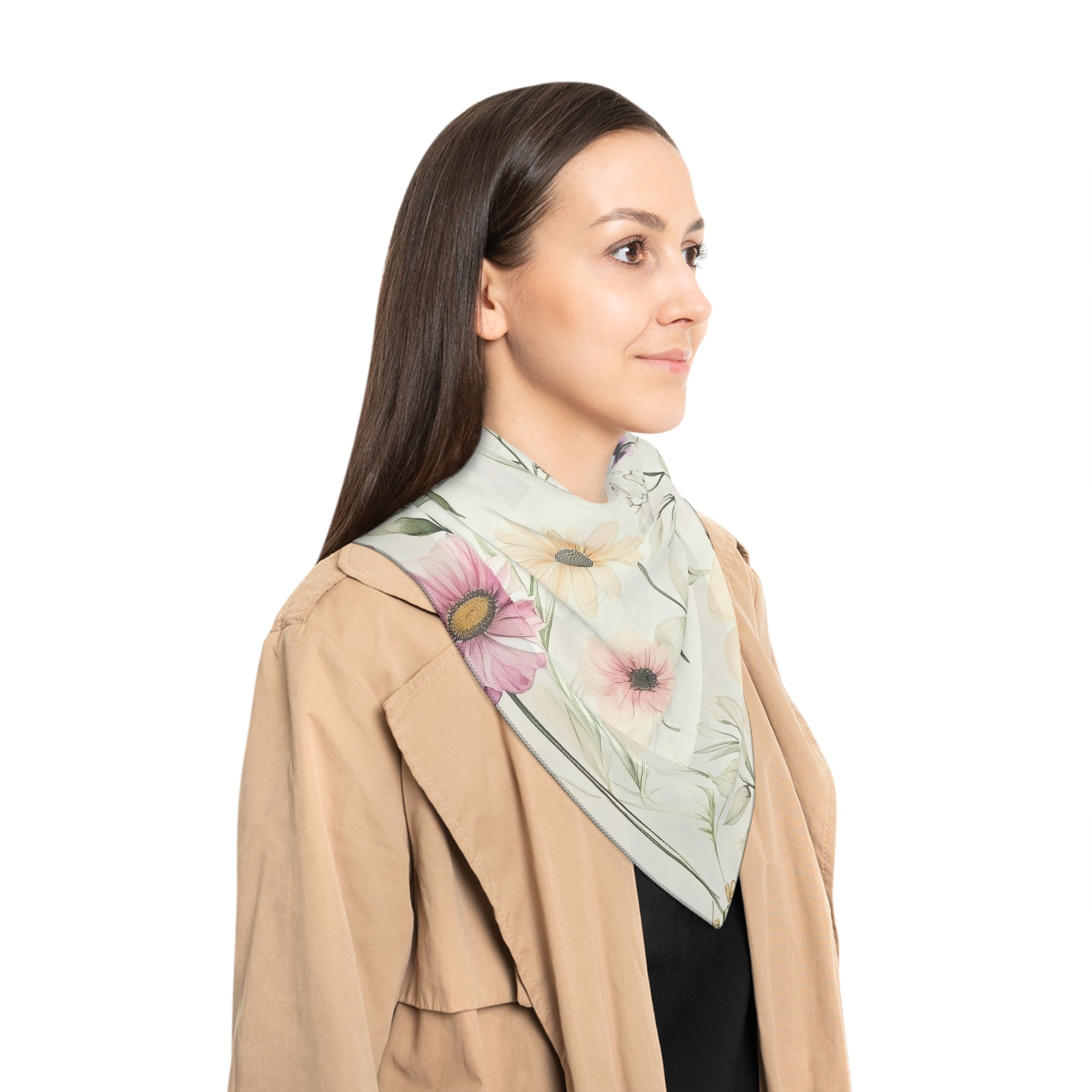 Pastel Delicate Floral Silk-Look Scarf — Soft Garden Print