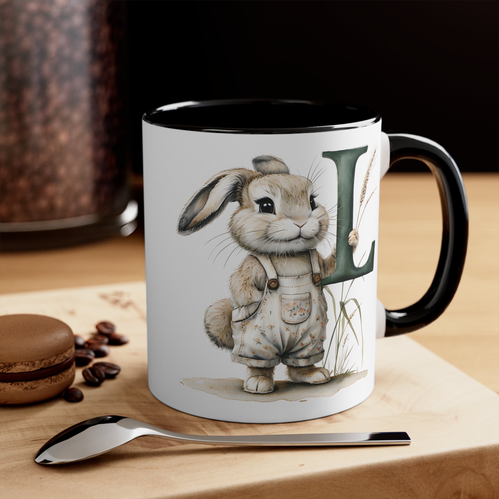 Whimsical Letter L Bunny Initial Mug | Colourful Accent Mugs, Gift for Coffee Lovers, Cute Kitchen Decor, Easter, Spring