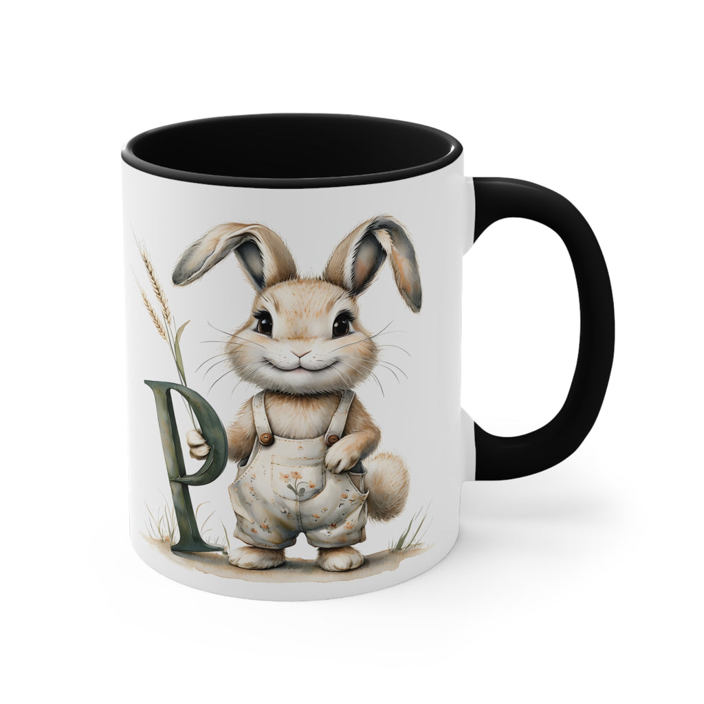 Whimsical Letter P Bunny Accent Mug, Perfect for Easter & Spring Decor, Cute Gift for Rabbit Lovers, Coffee Mug, Tea Cup, Seasonal Drinkware