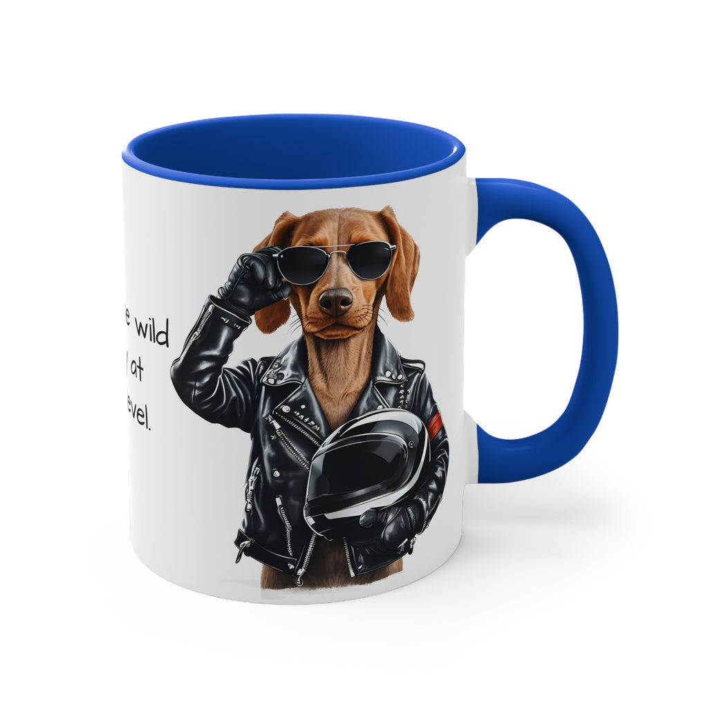 Brown Dachshund in Motorbike Outfit Accent Mug Trendy Dog Lover Mug Ideal Gift for Motorcycle and Dog Fans
