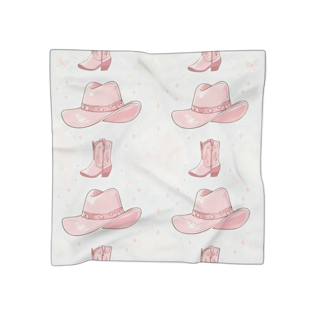 Delicate Cowboy Hats & Boots Silk-Look Scarf — Western Print Poly Scarf