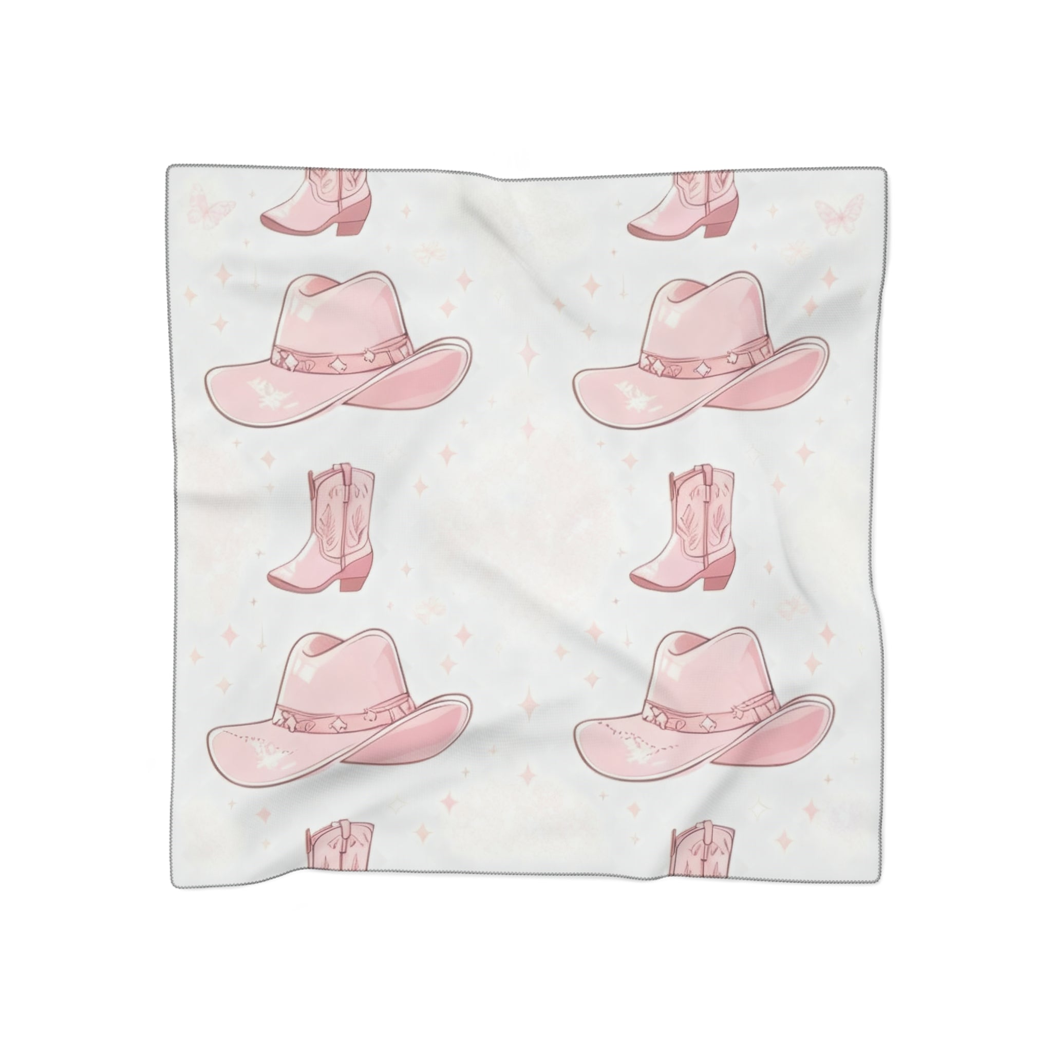 Delicate Cowboy Hats & Boots Silk-Look Scarf — Western Print Poly Scarf