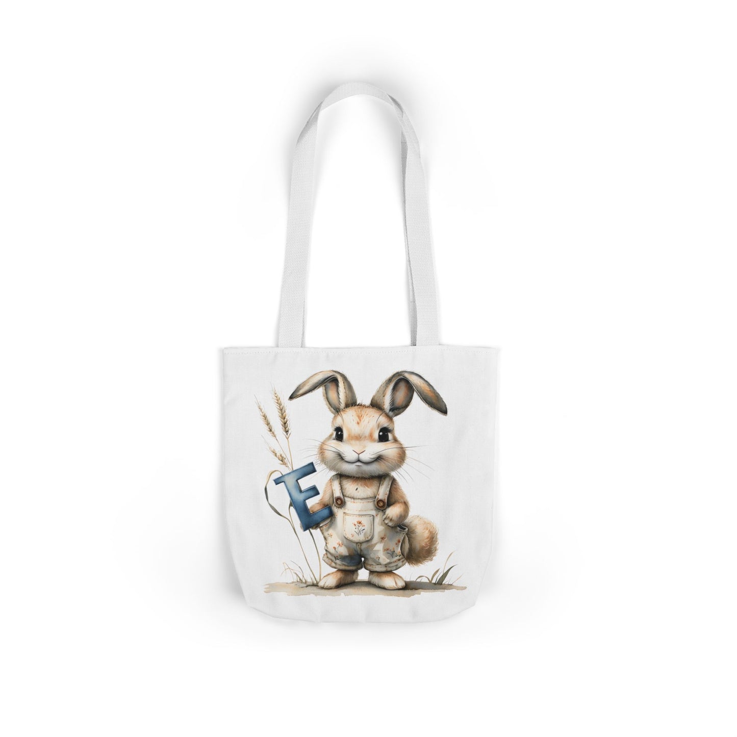 Charming Letter E Bunny Canvas Tote Bag, Easter, Spring, Eco-Friendly Bag, Gift for Animal Lovers, Everyday Use, Shopping