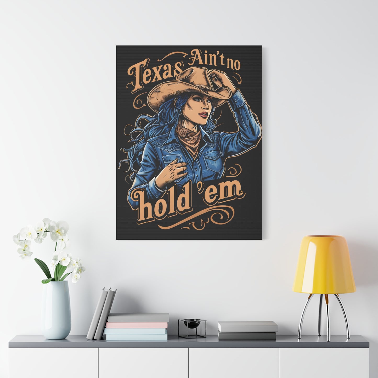 Canvas Wall Art, Western Cowgirl Texas Hold Em, Vibrant Rodeo Horse Decor, Rustic Cowgirl Print, Country Wild West Painting, Cowgirl Wall
