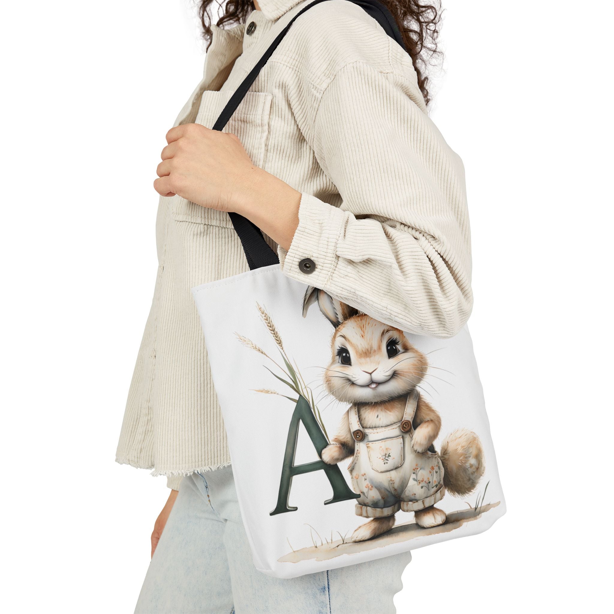 Charming Letter A Rabbit Canvas Tote Bag, Eco-Friendly Shopping, Gift for Animal Lovers, Cute Eco Tote