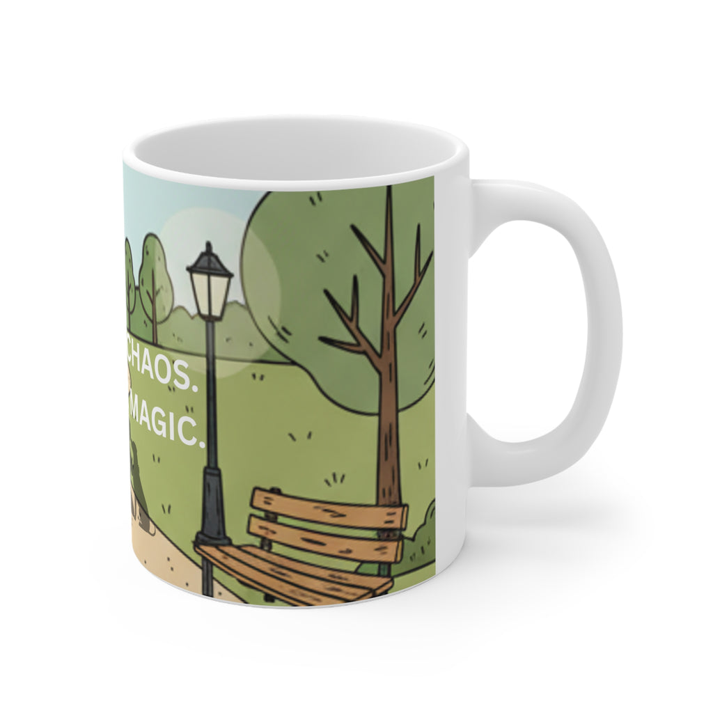 Coffee Mug — "Less Chaos, More Magic" Scenic Park Illustration (11oz)