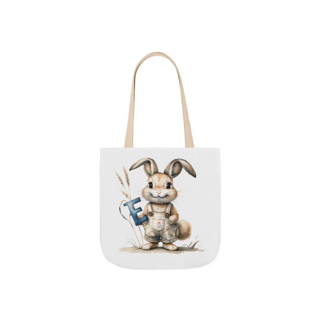 Charming Letter E Bunny Canvas Tote Bag, Easter, Spring, Eco-Friendly Bag, Gift for Animal Lovers, Everyday Use, Shopping