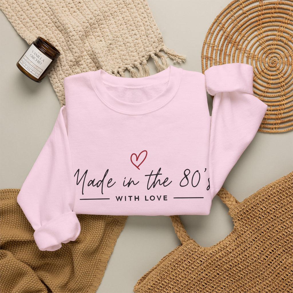 Crewneck Sweatshirt — "Made in the 80's with Love" Vintage Heart Design