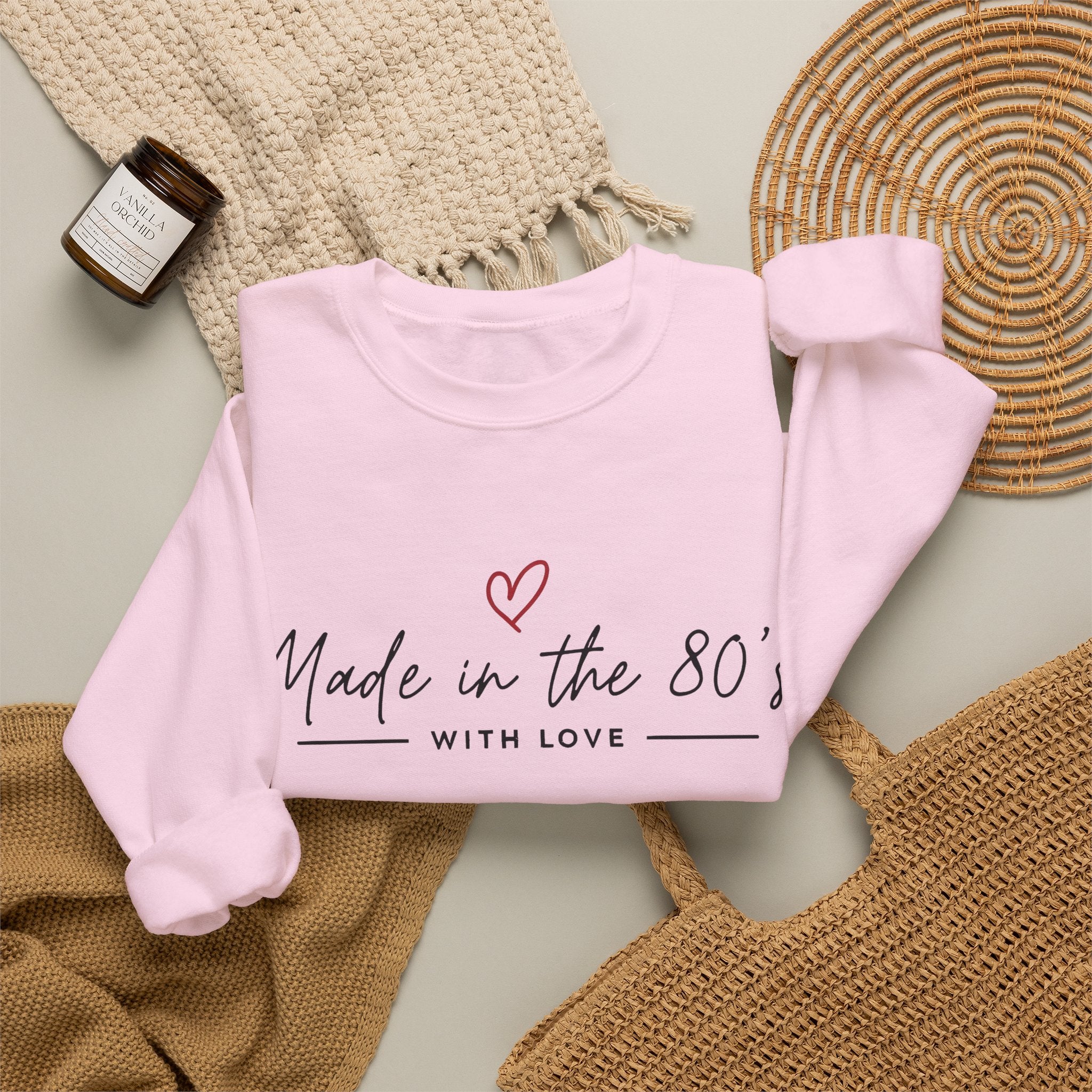 Crewneck Sweatshirt — "Made in the 80's with Love" Vintage Heart Design
