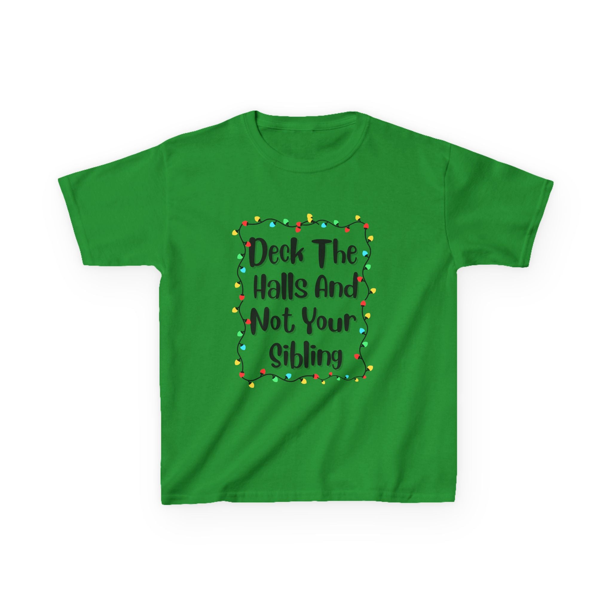 Kids Christmas tee in Irish green with holiday quote wreath graphic on front