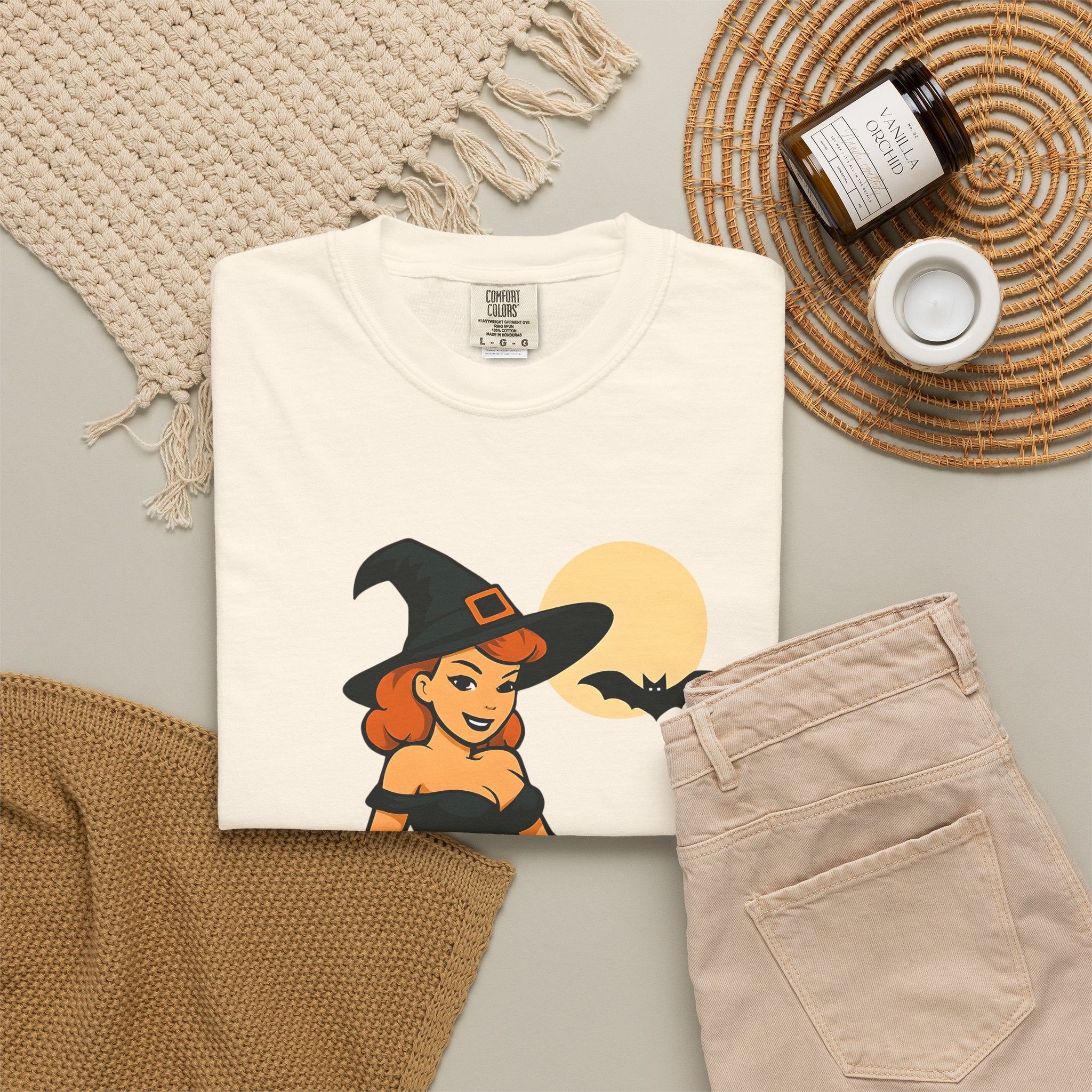 Witch Pinup Tee - "Broom Ride? Enquire Within" Halloween Graphic Shirt