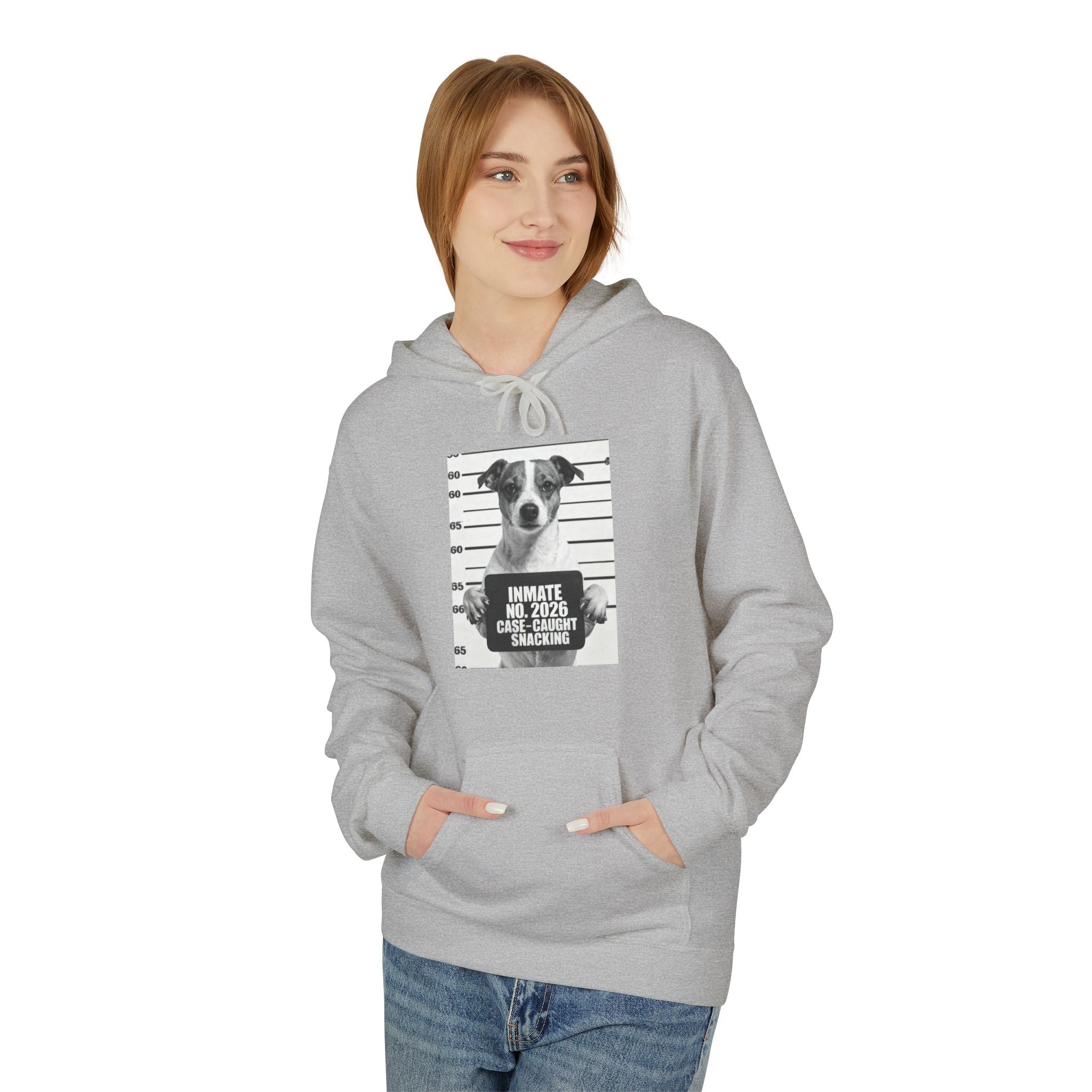 Sport grey hoodie with kangaroo pocket, drawstring hood, and Jack Russell dog graphic
