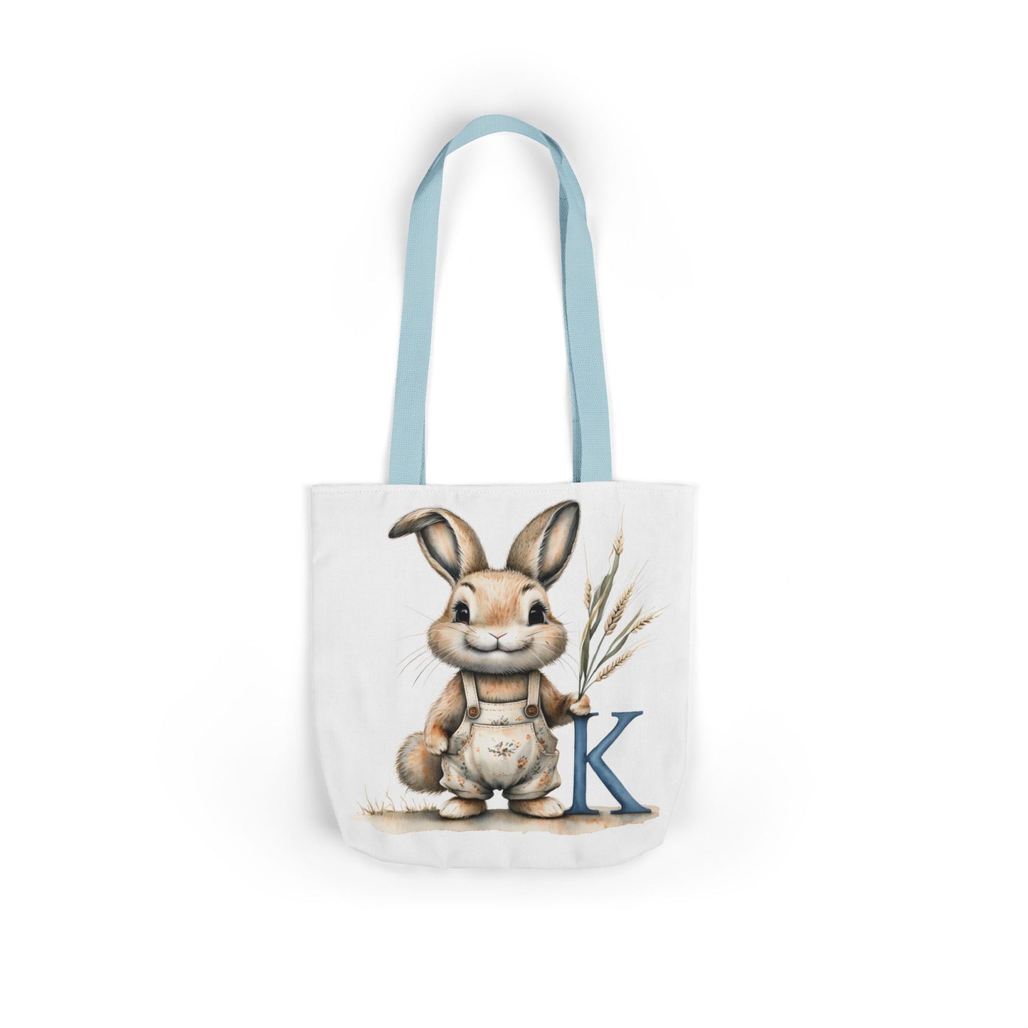 Whimsical Letter K Bunny Canvas Tote Bag, Perfect for Spring, Easter, Gardening, Eco-Friendly Shopping, Cute Animal Design