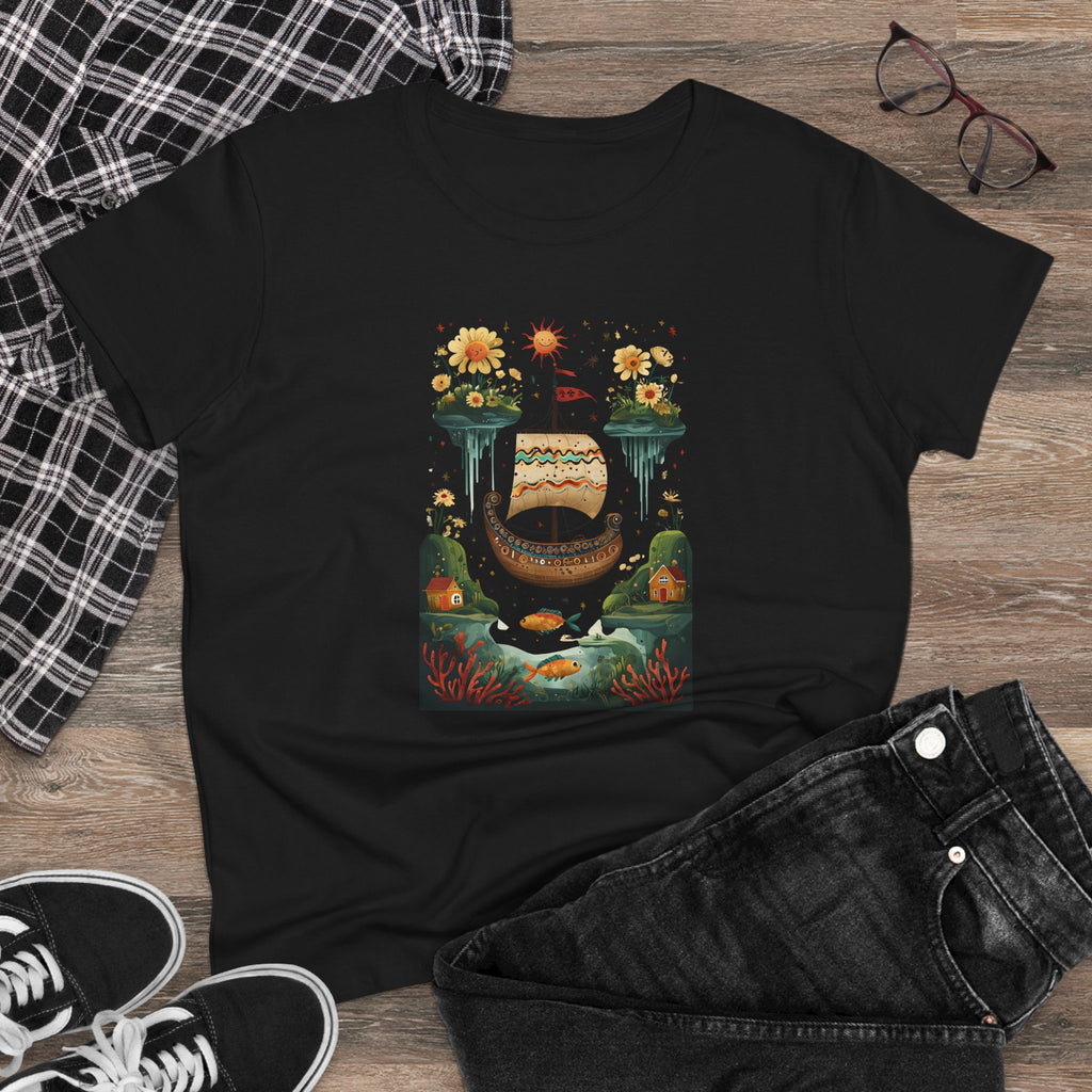 Dreamy Landscape Women's Cotton Tee, Casual Chic Top, Perfect for Daydreamers, Gifts for Her, Summer Style, Unique Art Tee