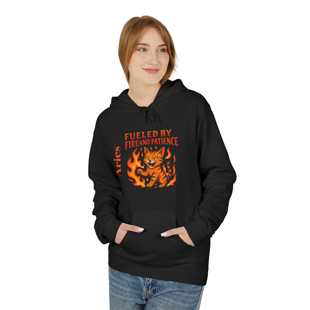 Aries Cat Fire Vibe Hoodie, Astrology Sweatshirt, Custom Zodiac Gift, Unisex Pullover, Birthday Celebration, Astrology Lover Hoodie