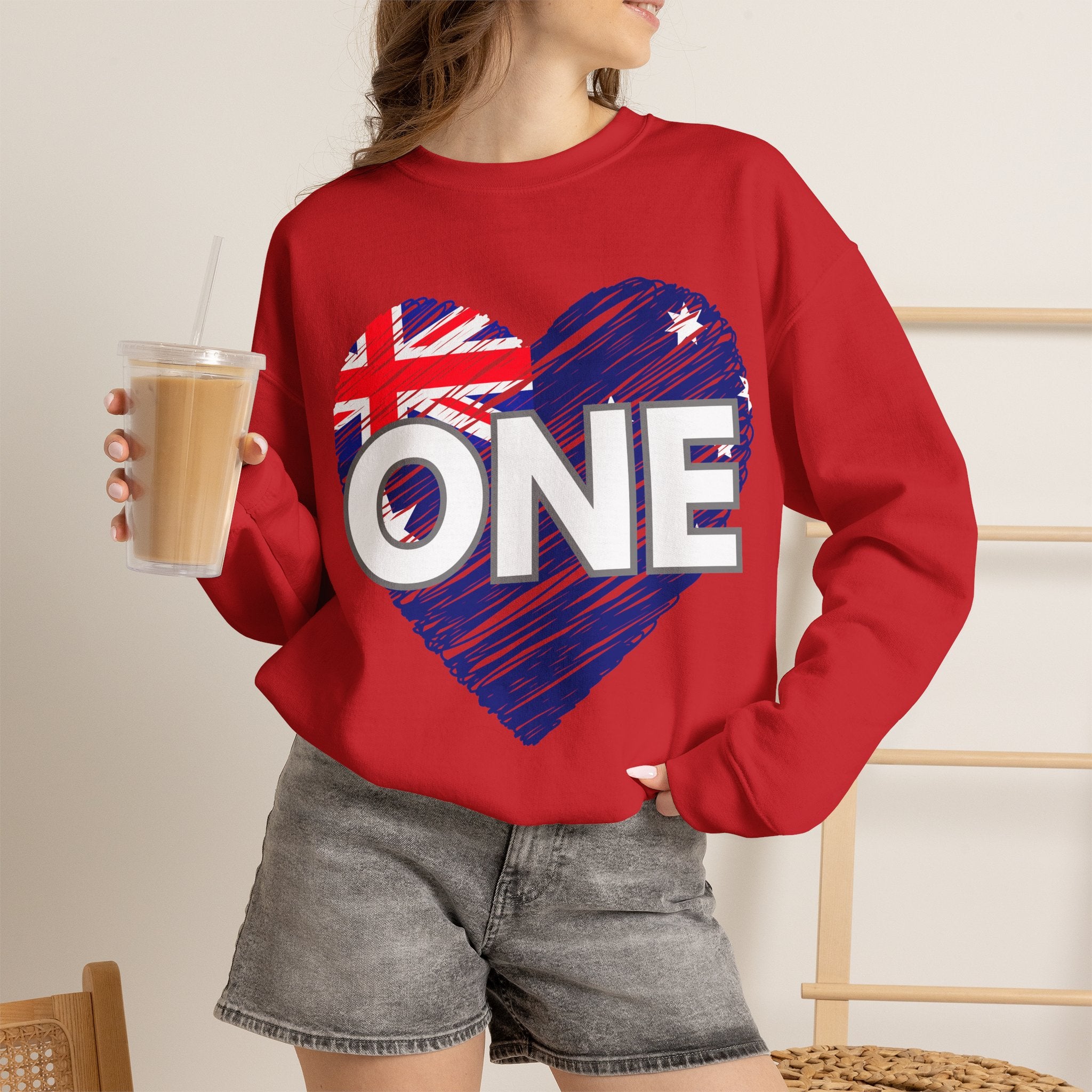 Australia ONE Heart Crewneck Unity Sweatshirt – Patriotic Aussie Design