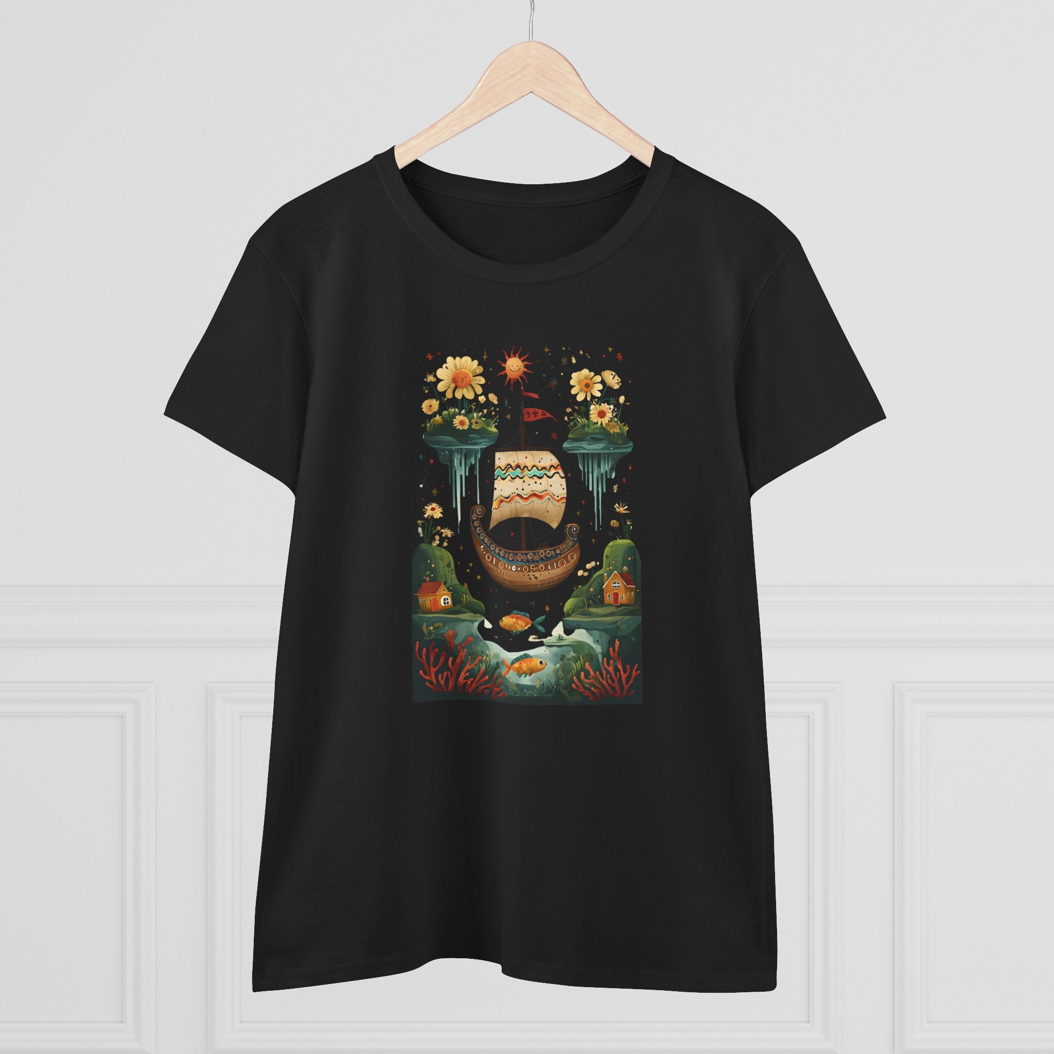 Dreamy Landscape Women's Cotton Tee, Casual Chic Top, Perfect for Daydreamers, Gifts for Her, Summer Style, Unique Art Tee