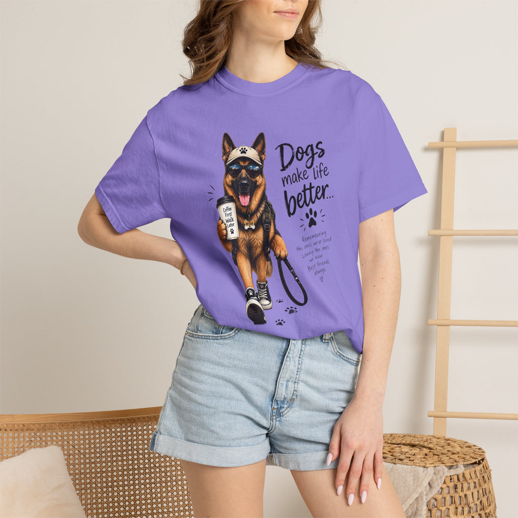 Dog Lovers German Shepherd T‑Shirt — "Dogs Make Life Better" Graphic Tee