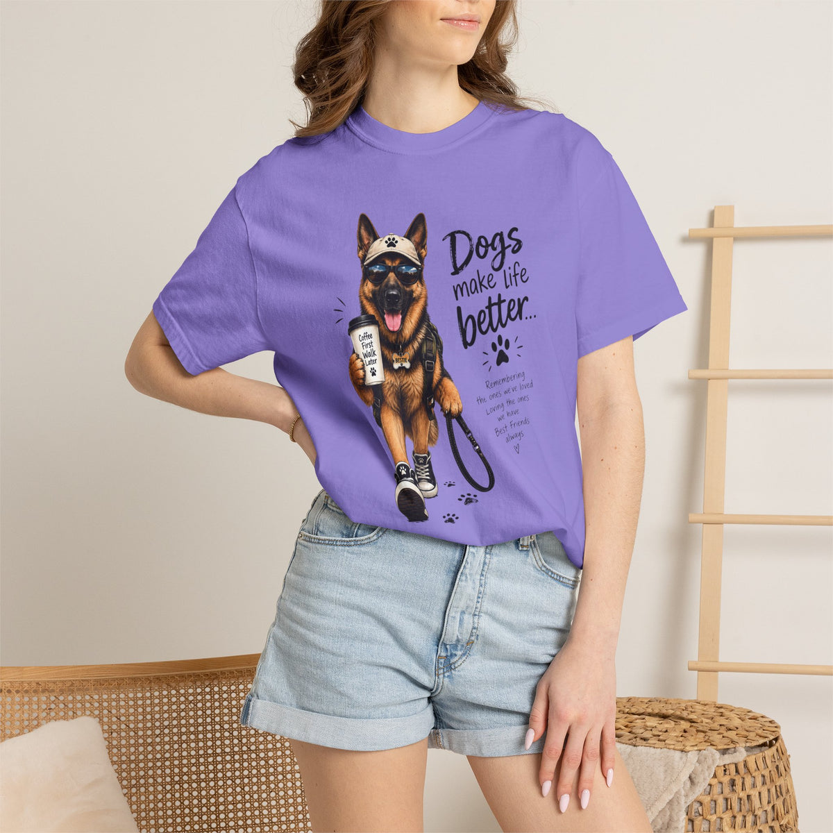 Dog Lovers German Shepherd T‑Shirt — "Dogs Make Life Better" Graphic Tee