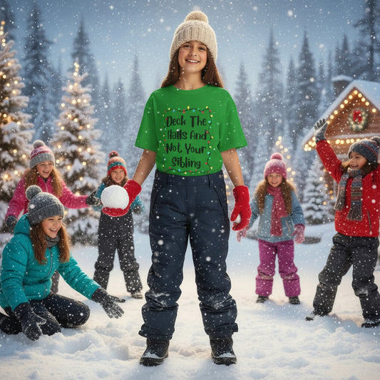 Kids Tee — "Deck The Halls And Not Your Sibling" Christmas Holiday Shirt