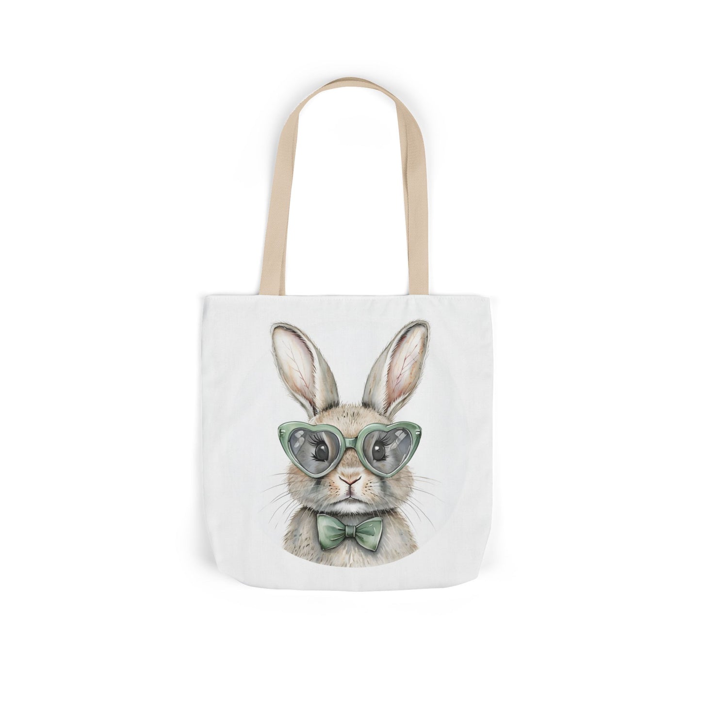 Playful Double Sided Bunny Canvas Tote Bag with 5-Color Straps, Eco-Friendly, Spring Gift, Perfect for Easter, Cute Animal Lover Bag