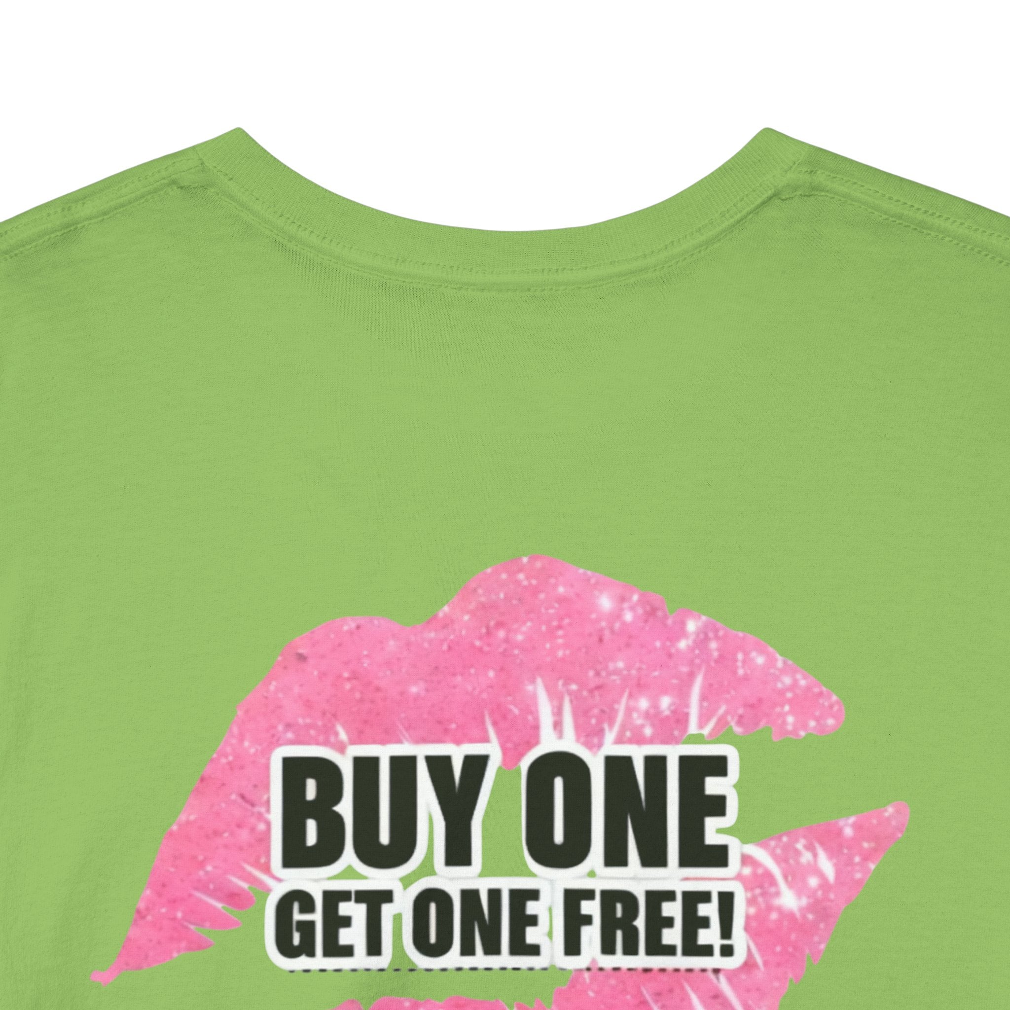 Smile Lip Print Tee — "Buy One Get One Free" Graphic T-Shirt Back Print