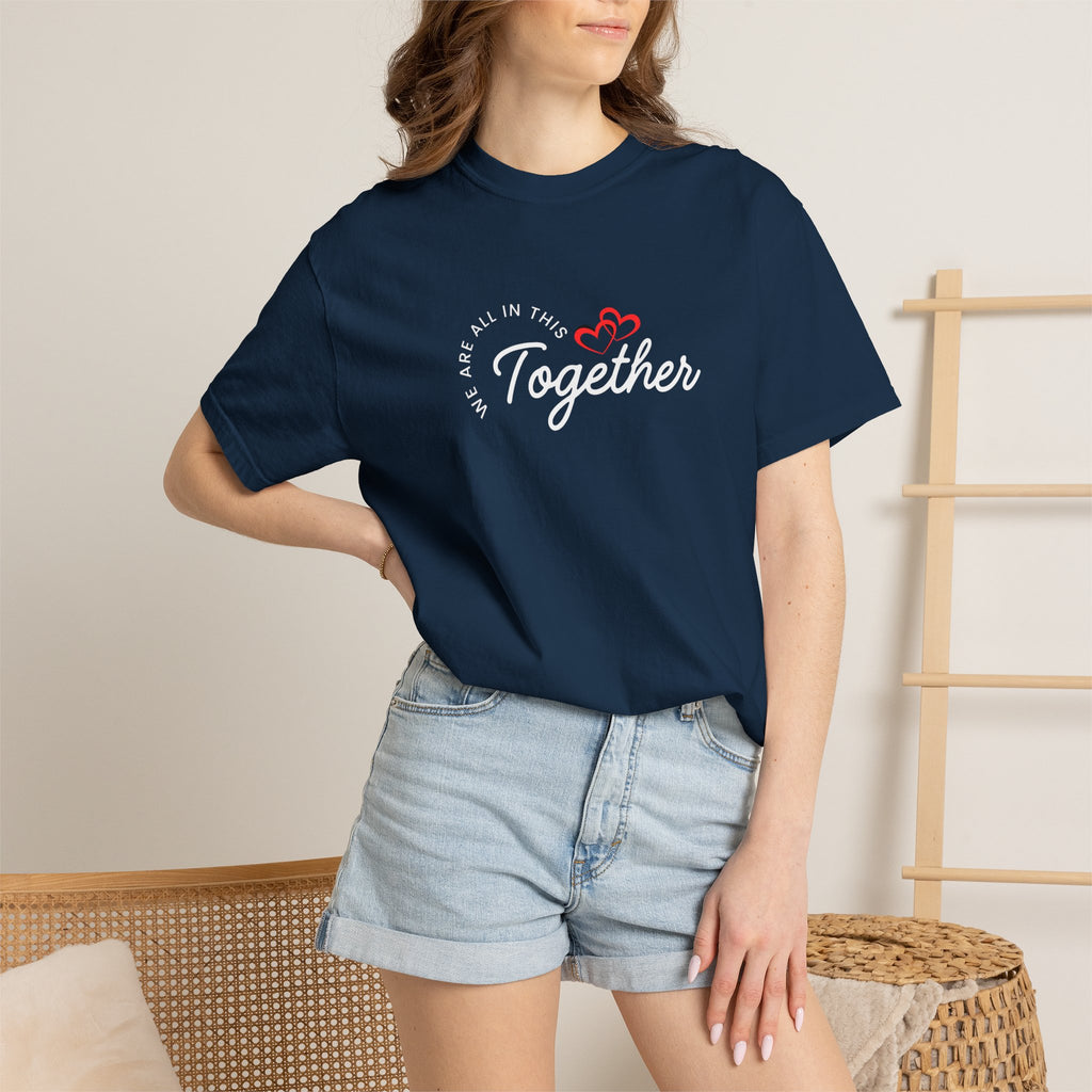 Unisex ONE Together Heart T-Shirt — "We Are All In This Together" Front Text, Australian Flag One Back Design